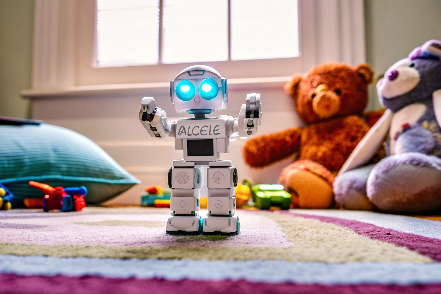ALLCELE Roboter in Aktion mit leuchtenden LED-Augen. ALLCELE Roboter in Aktion
