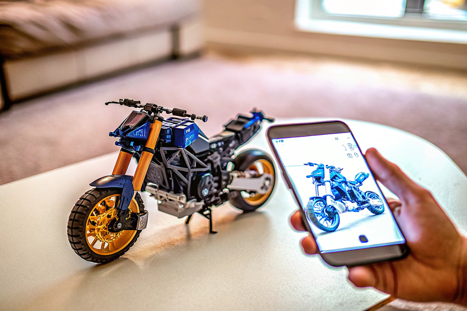 Das LEGO Technic Yamaha MT-10 SP Modell mit AR-App Funktionalität. LEGO Technic Yamaha MT-10 SP Motorrad-Modell
