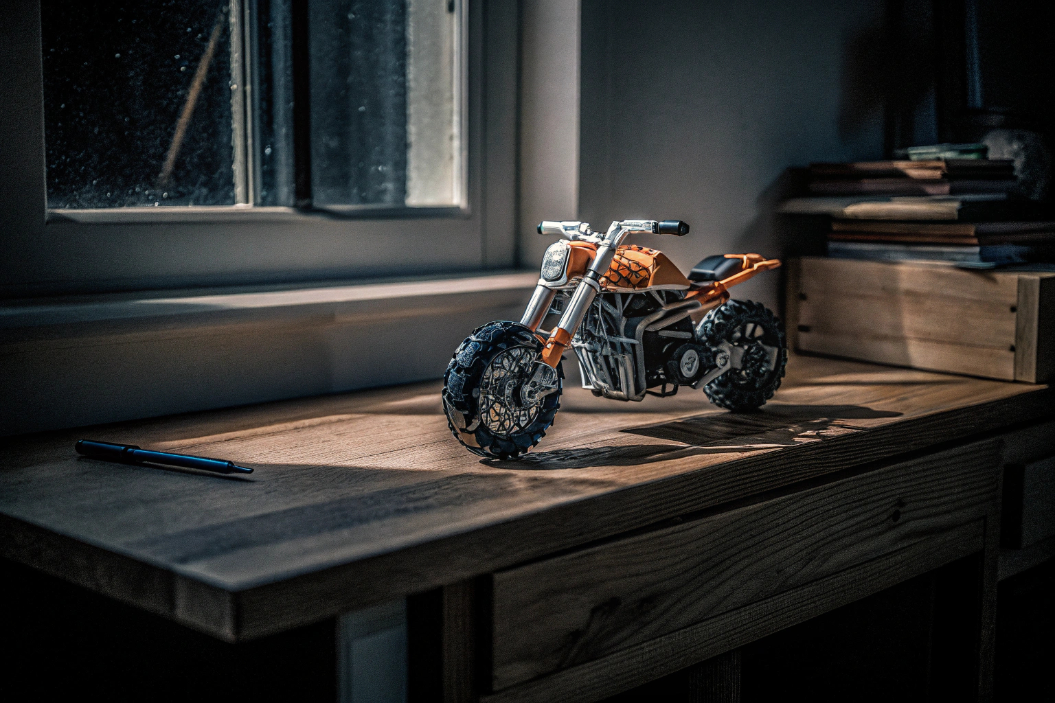 Das NUOJIAYING Technik Motorrad Superduke 1290R Modell auf einem Schreibtisch. NUOJIAYING Technik Motorrad Superduke 1290R