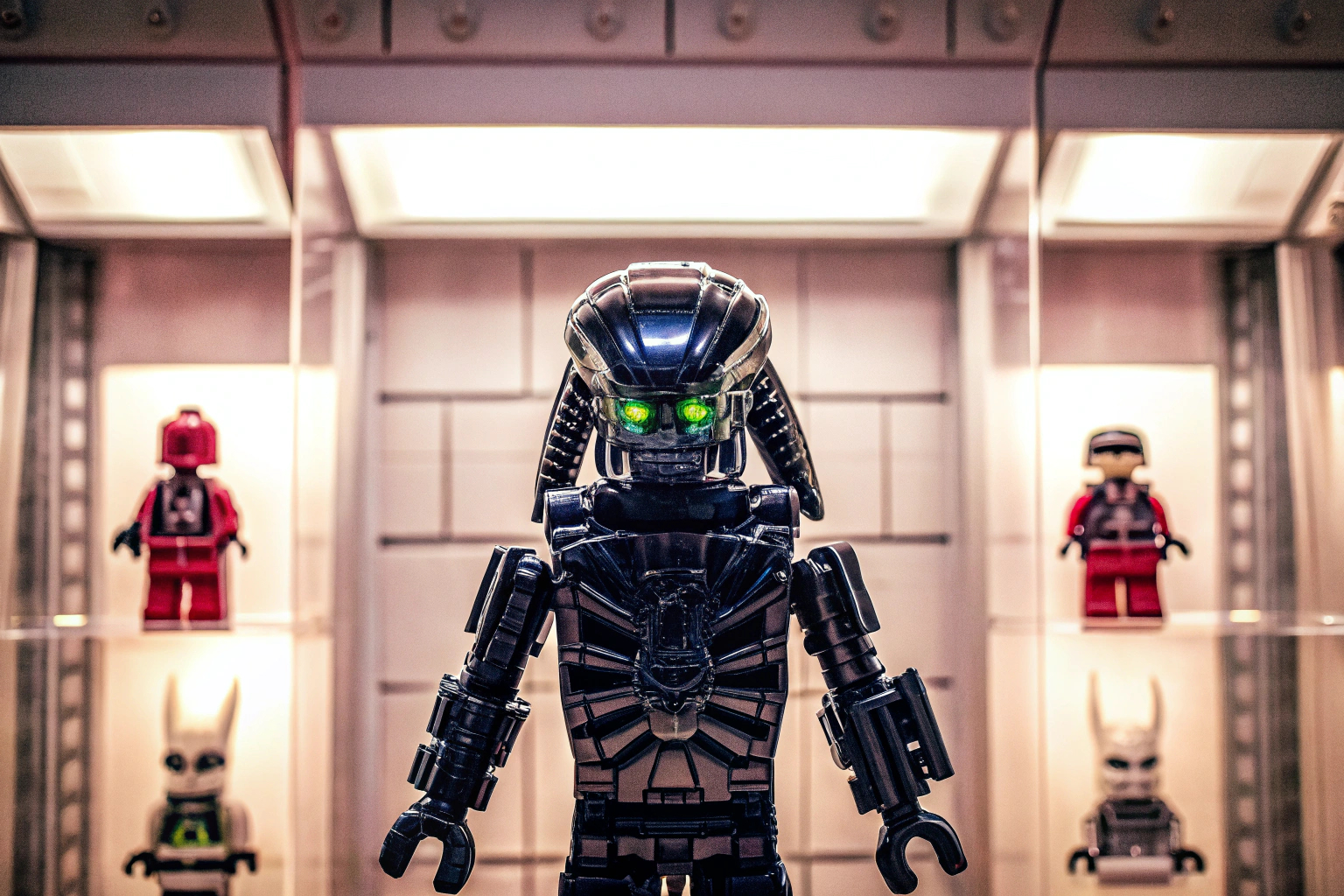 Der detailreiche LEGO Xenomorph Mech im Ausstellungsmodus. LEGO Xenomorph Mech