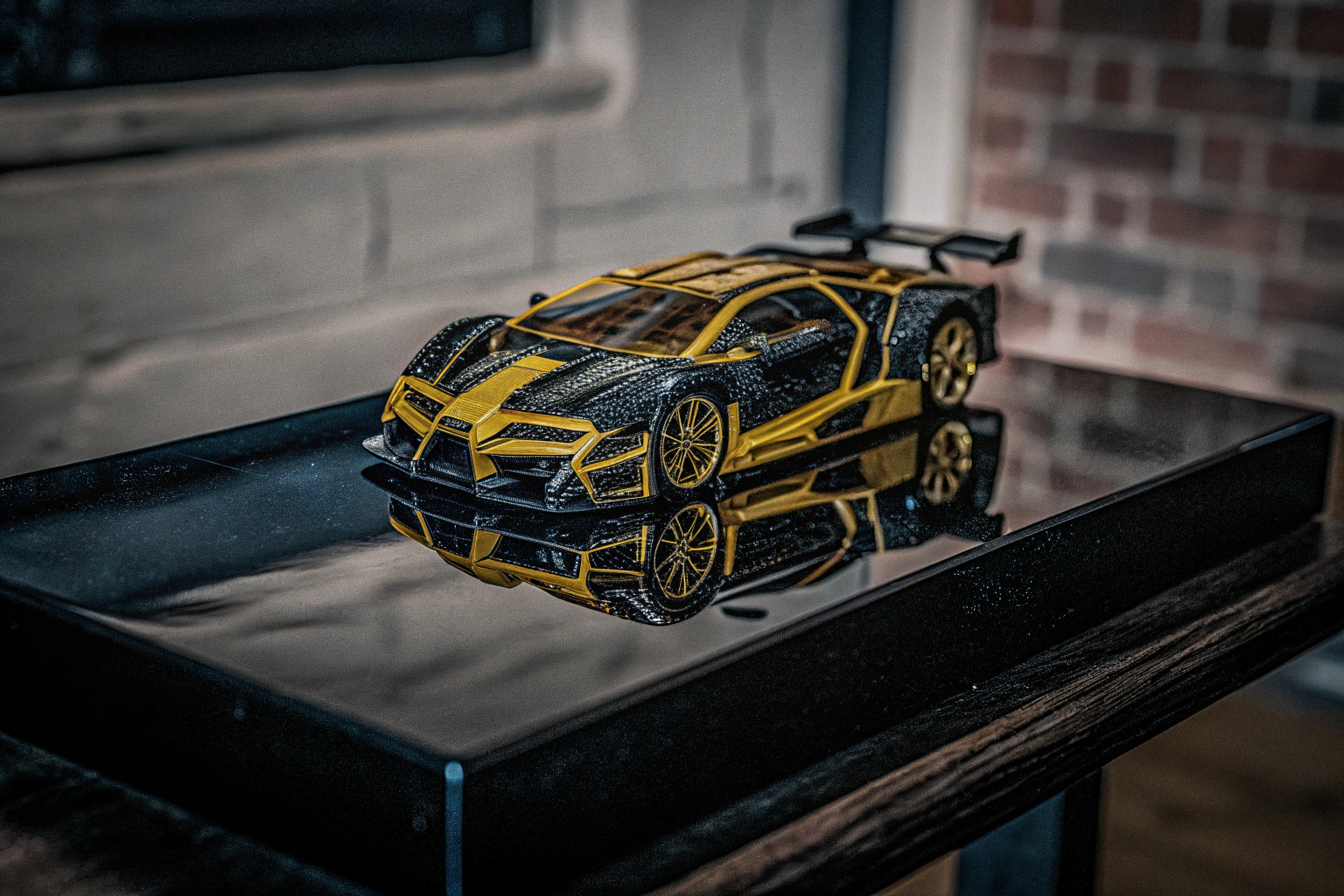 Der LEGO Technic Bugatti-Bolide in seiner gelb-schwarzen Lackierung. LEGO Technic Bugatti-Bolide