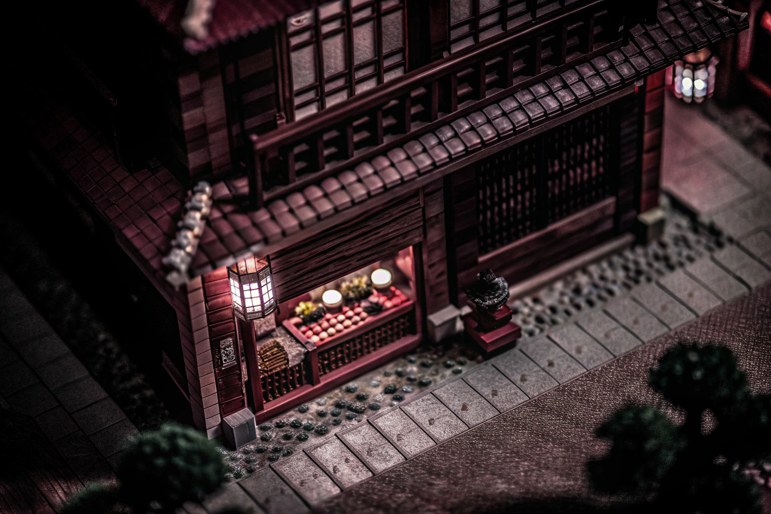 Detailaufnahme eines japanischen Izakaya-Ladens als LEGO MOC, perfekt für kreative Bauprojekte. LEGO MOC Izakaya Shop