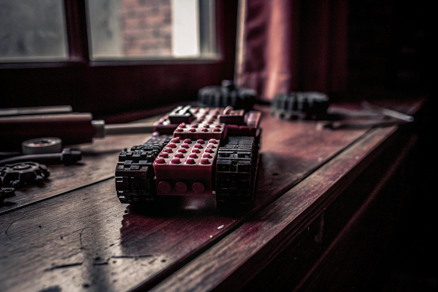 Detailaufnahme eines LEGO Technic Modells in der Bauphase. LEGO Technic Modell in der Bauphase