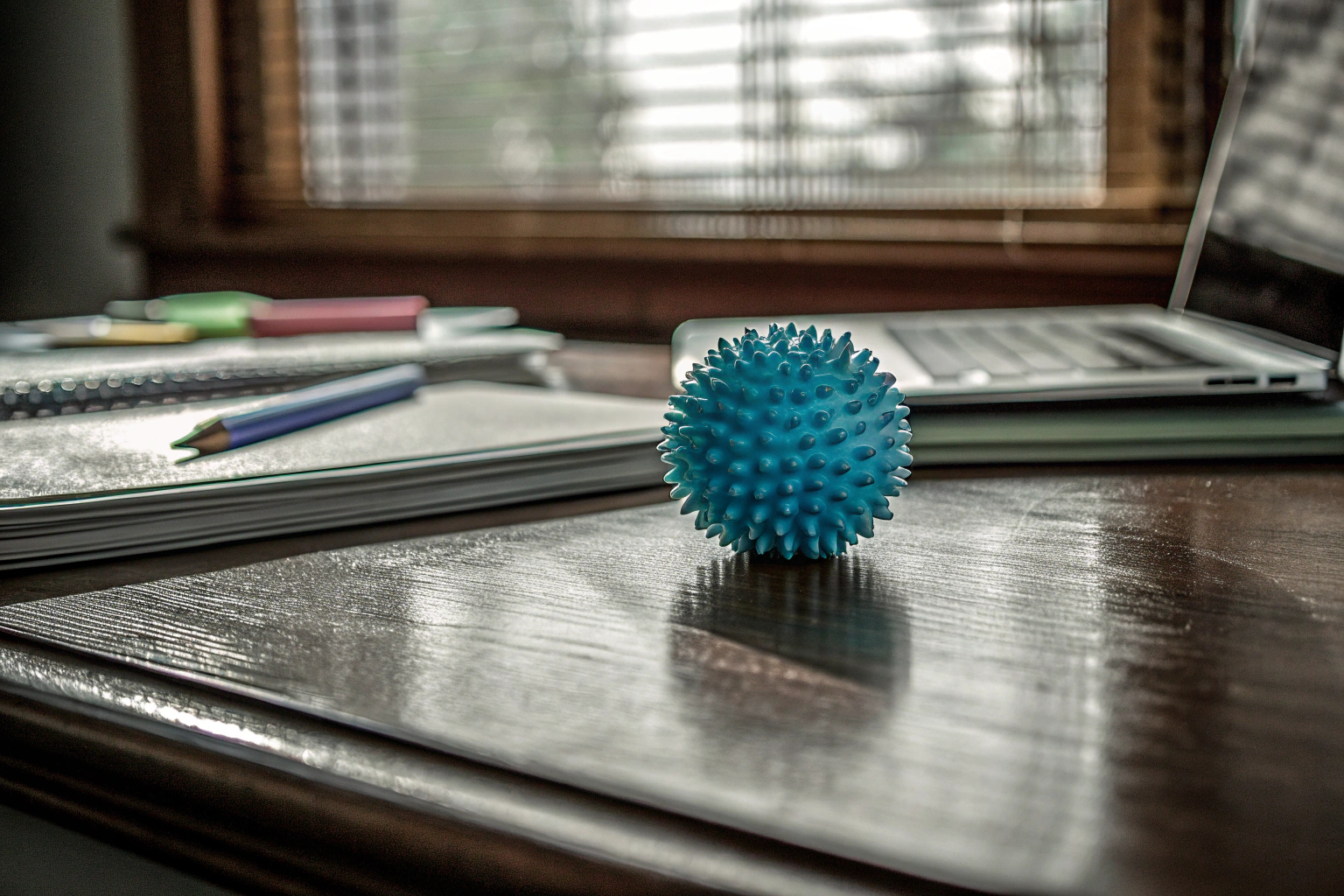 Ein Erwachsener benutzt einen Anti-Stress-Ball im Büro, um Stress abzubauen und die Konzentration zu verbessern. Erwachsener benutzt Anti-Stress-Ball im Büro