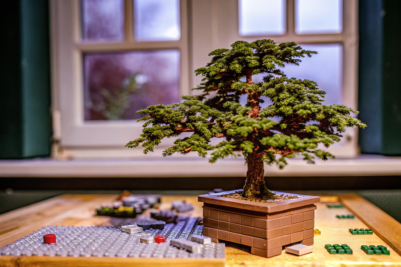 Ein Erwachsener, der einen LEGO Bonsai Baum zusammenbaut. LEGO Bonsai Baum zusammenbauen