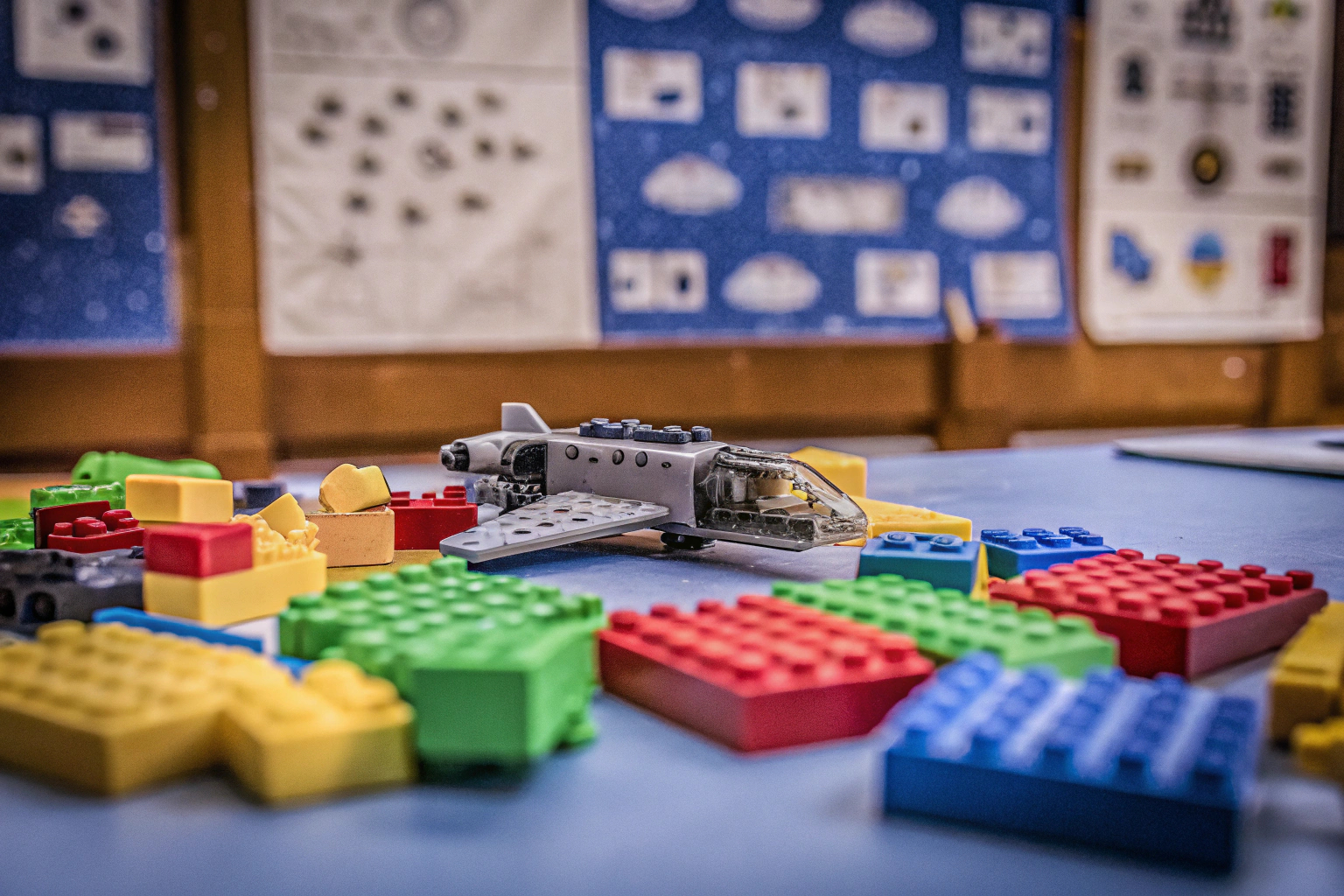 Ein Kind baut ein LEGO Spaceshuttle, das seine Kreativität und sein technisches Verständnis fördert. Kind baut LEGO Spaceshuttle