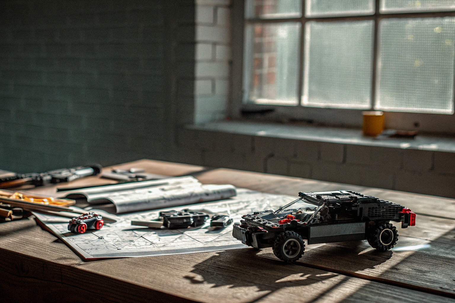 Ein Kind baut ein LEGO Technic Modell zusammen und freut sich über den Fortschritt. Kind baut LEGO Technic Modell