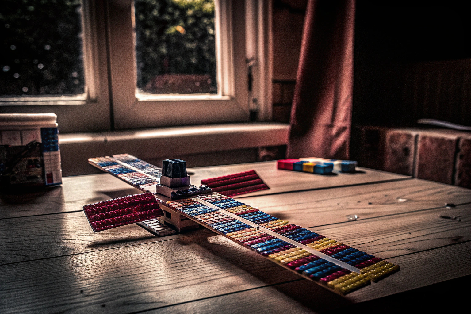 Ein Kind, das das LEGO Raumfahrtsatellit Set zusammenbaut. LEGO Raumfahrtsatellit