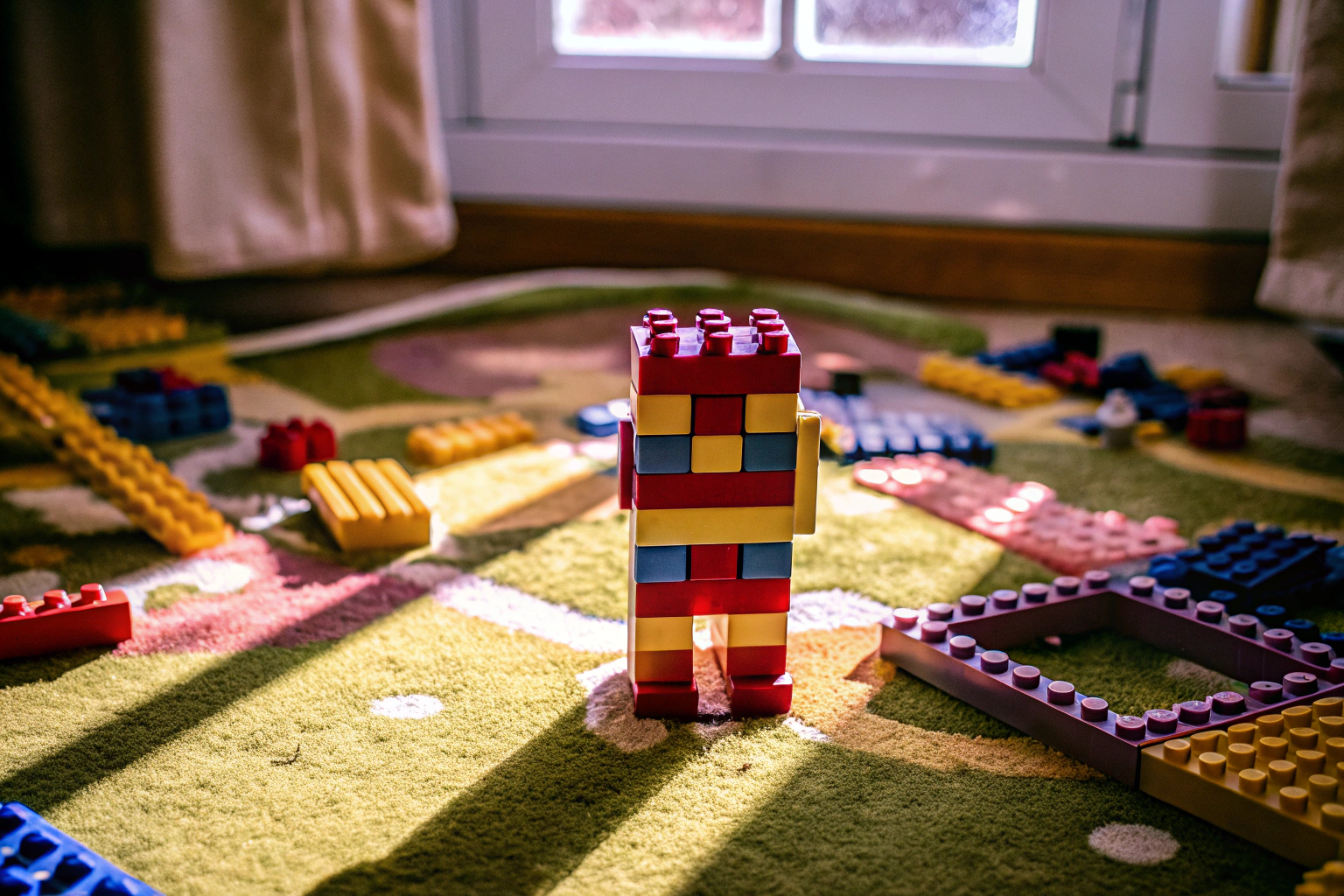 Ein Kind, das einen LEGO-Roboter baut Kind baut LEGO-Roboter