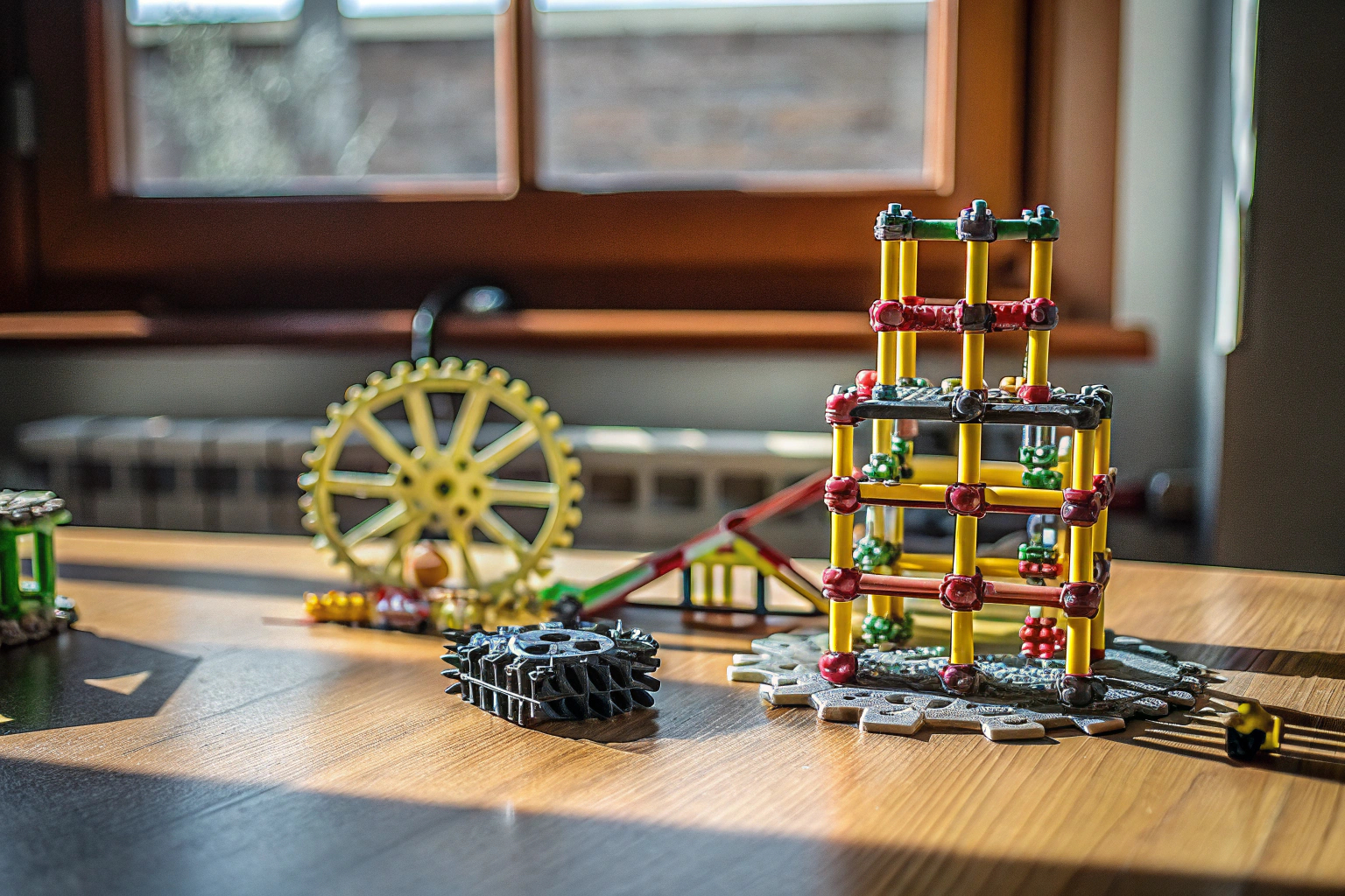 Ein Kind, das konzentriert an einem STEM-Konstruktionsspielzeug arbeitet. STEM-Konstruktionsspielzeug