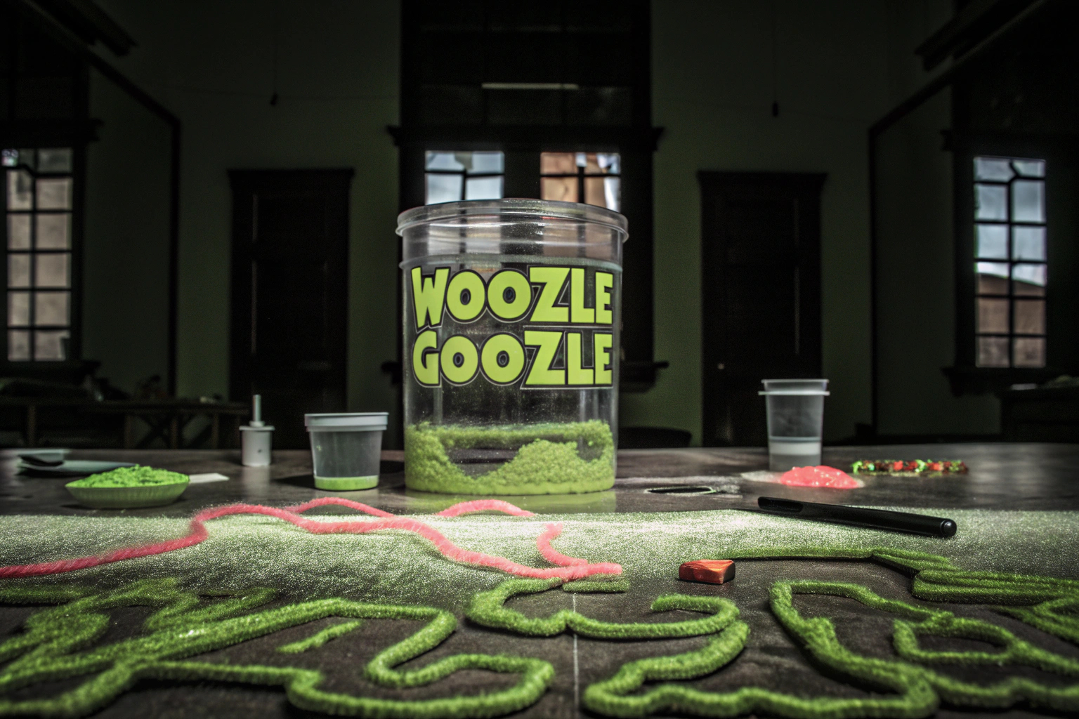 Ein Kind, das mit dem WOOZLE GOOZLE Schleimlabor experimentiert und farbigen Schleim herstellt. Kind experimentiert mit Schleimlabor