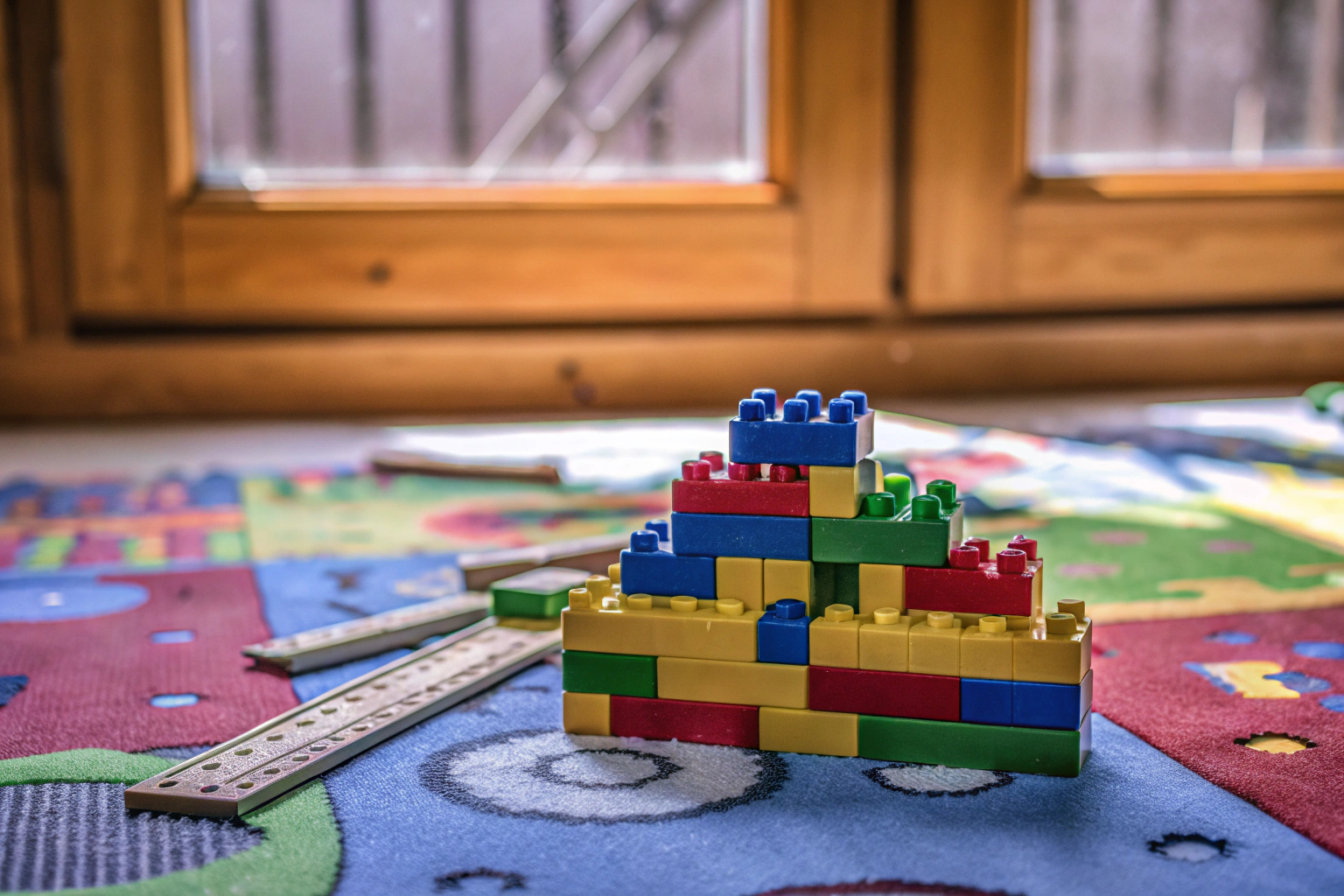 Ein Kind, das mit LEGO-Steinen spielt und dabei mathematische Fähigkeiten entwickelt. Kind spielt mit LEGO-Steinen
