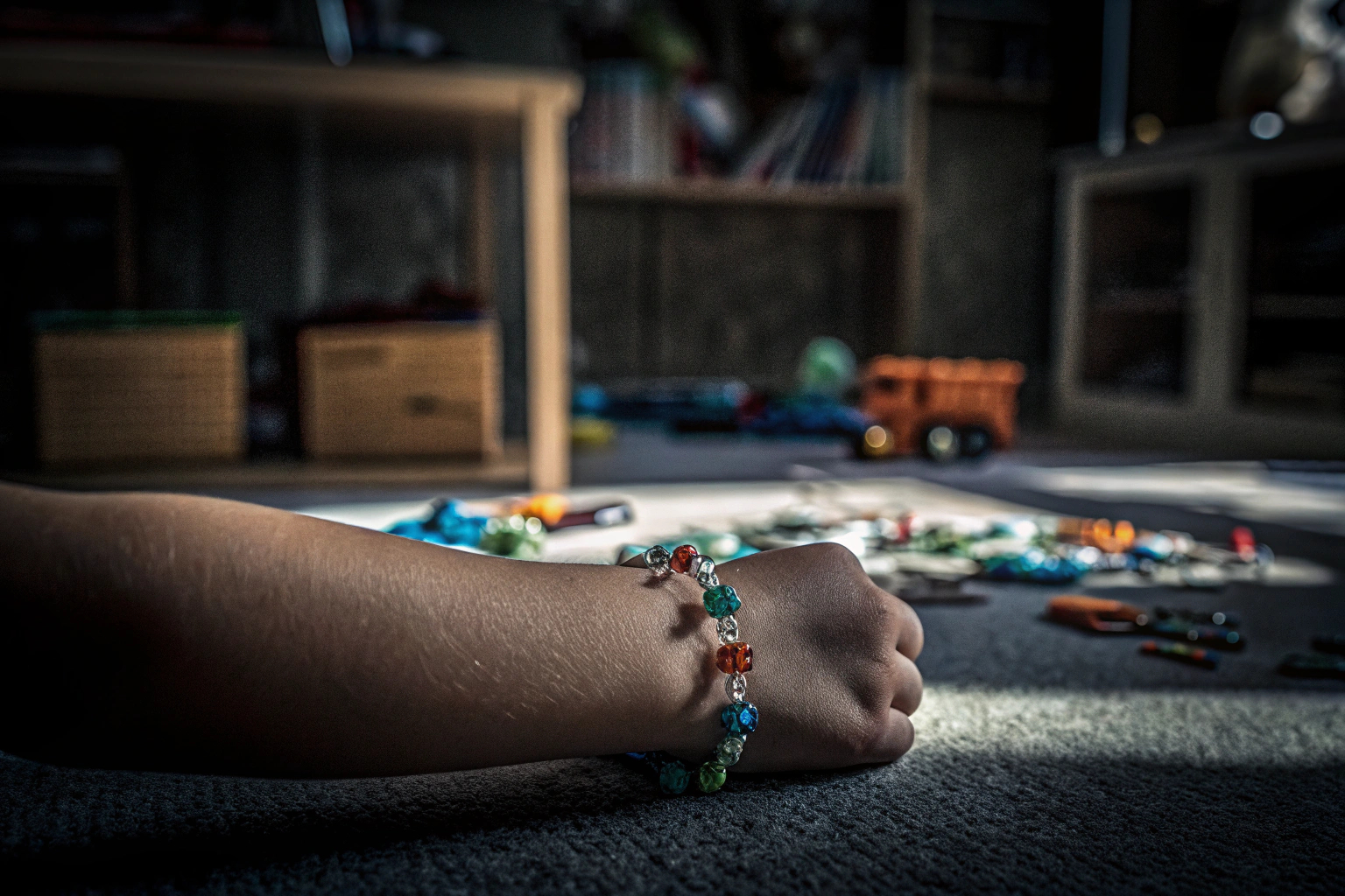 Ein Kind gestaltet ein LEGO DOTS Ozean Armband mit Anhängern und zeigt seine kreative Seite. Kind gestaltet LEGO DOTS Ozean Armband