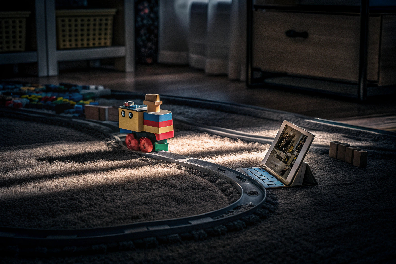 Ein Kind spielt mit dem LEGO DUPLO Connected Train und steuert es über die App. Kind spielt mit LEGO DUPLO Zug via App