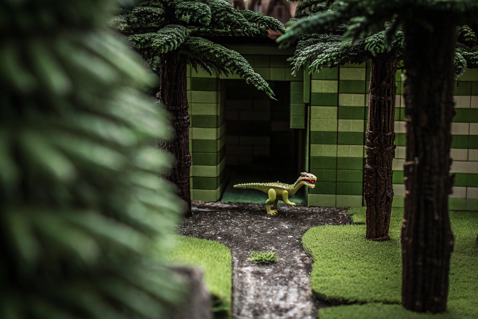 Ein Kind spielt mit dem LEGO Jurassic Park Set, während ein Velociraptor aus dem Gehege ausbricht. Spiel mit LEGO Jurassic Park Set