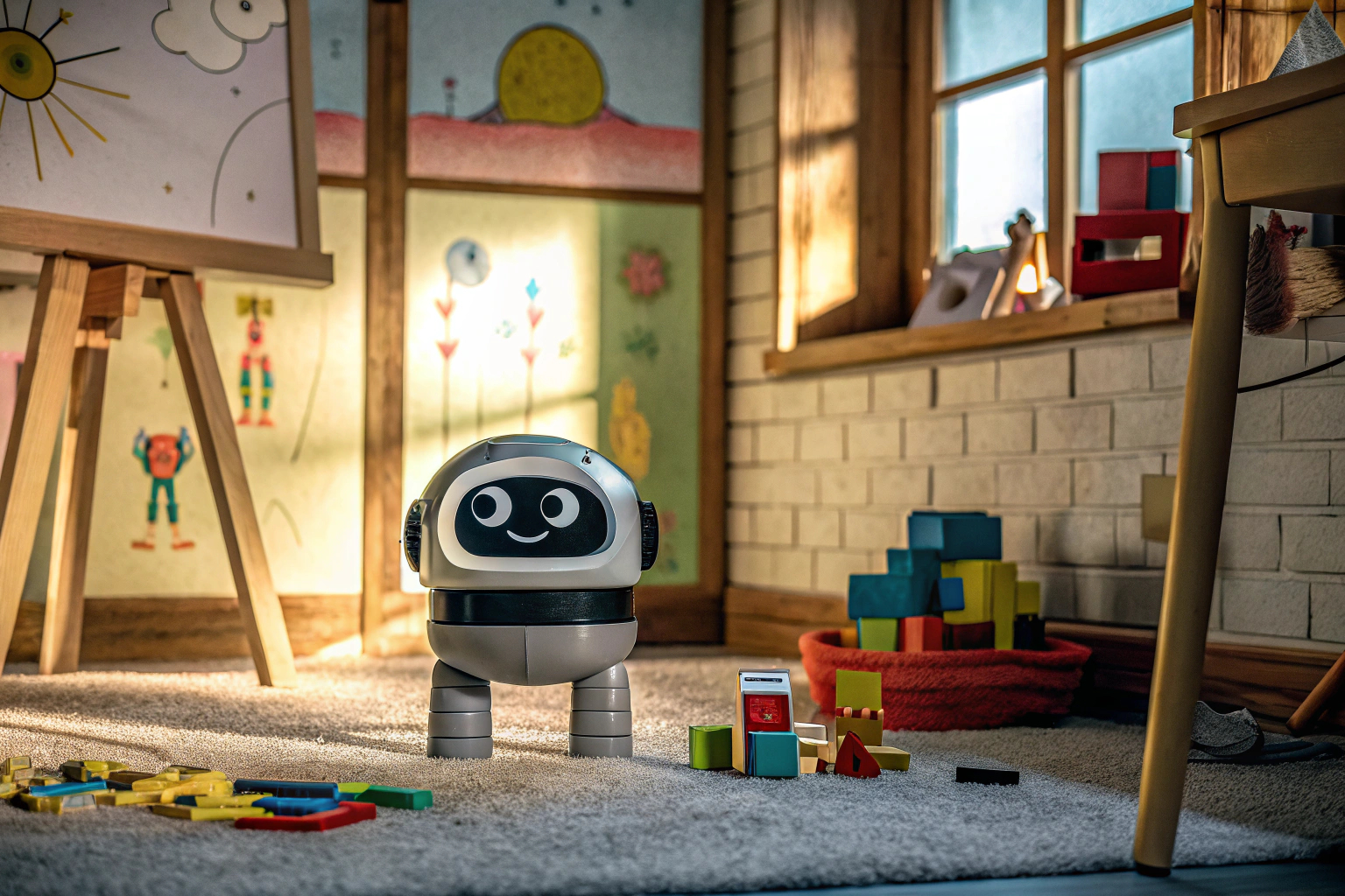 Ein Kind spielt mit dem ZWOOS Roboter, der interaktive Funktionen hat. Kind spielt mit ZWOOS Roboter