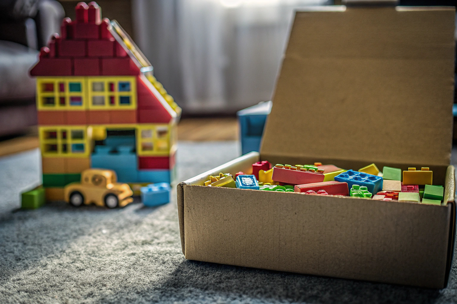 Ein Kind spielt mit der LEGO DUPLO Classic Steinebox und baut kreative Modelle. LEGO DUPLO Classic Steinebox