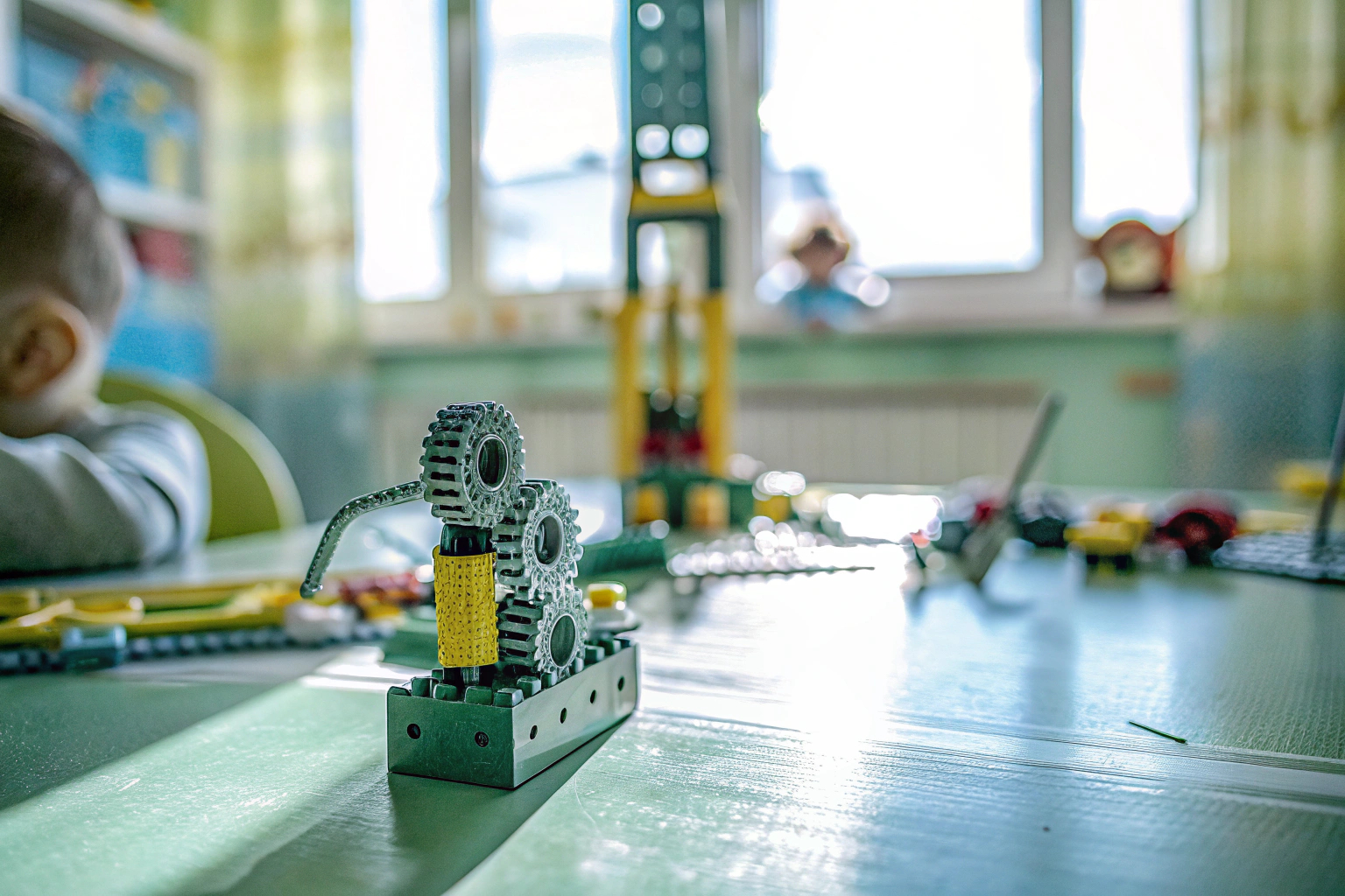 Kind spielt mit LEGO-Technik