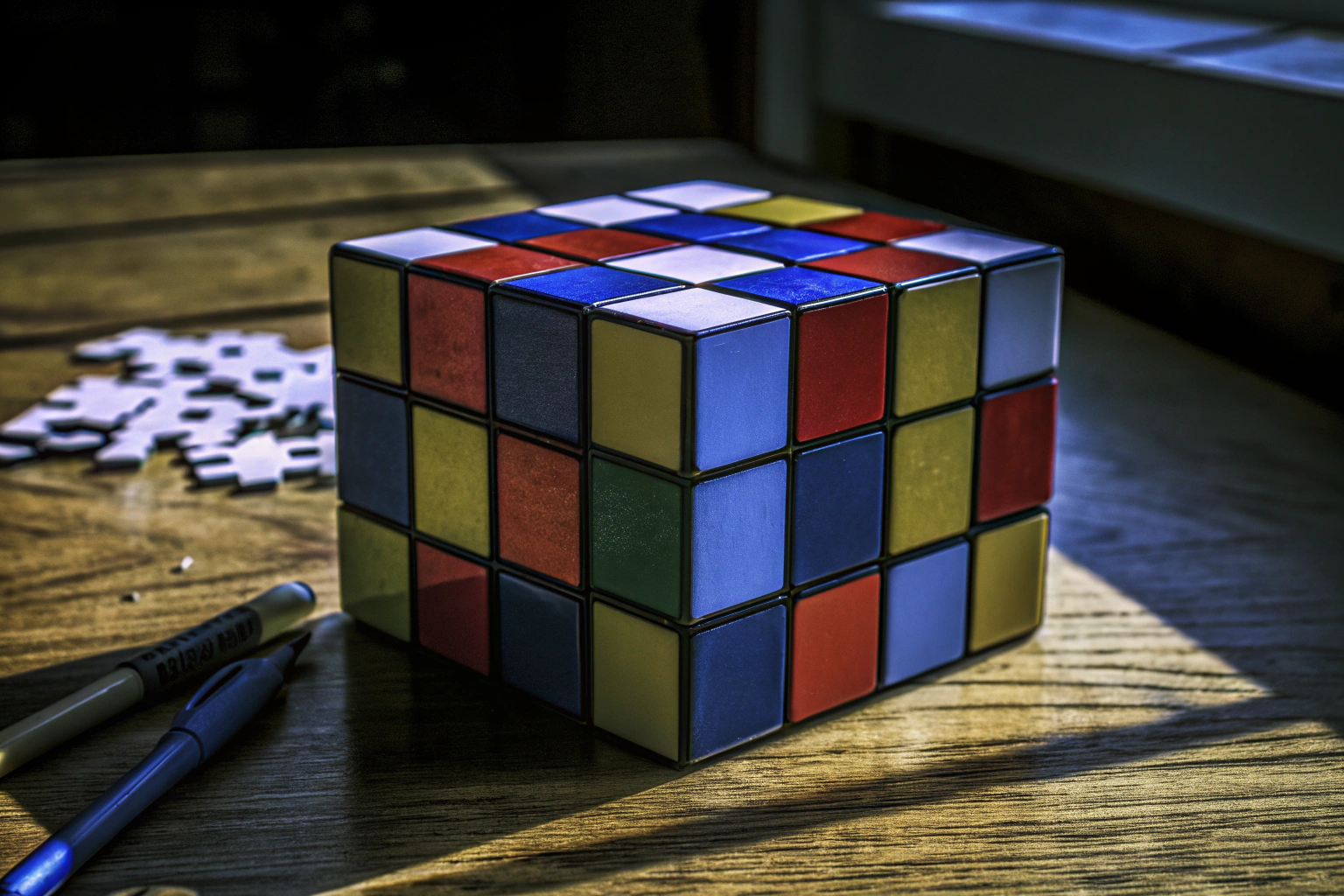 Ein Kind spielt mit einem Rubik's Cube, um Problemlösungsfähigkeiten zu entwickeln. Kind spielt mit Rubik's Cube