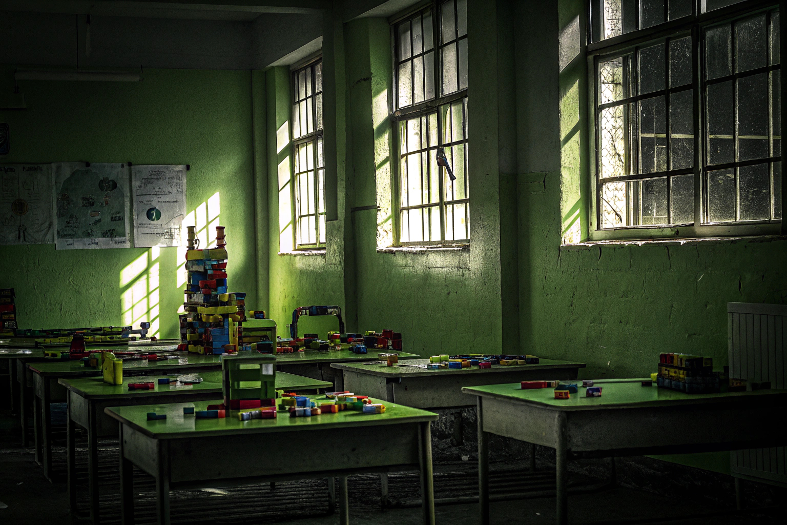 Ein Klassenzimmer, in dem Schüler mit LEGO-Sets arbeiten, um kreative Bauprojekte zu entwickeln. Schüler arbeiten mit LEGO im Unterricht
