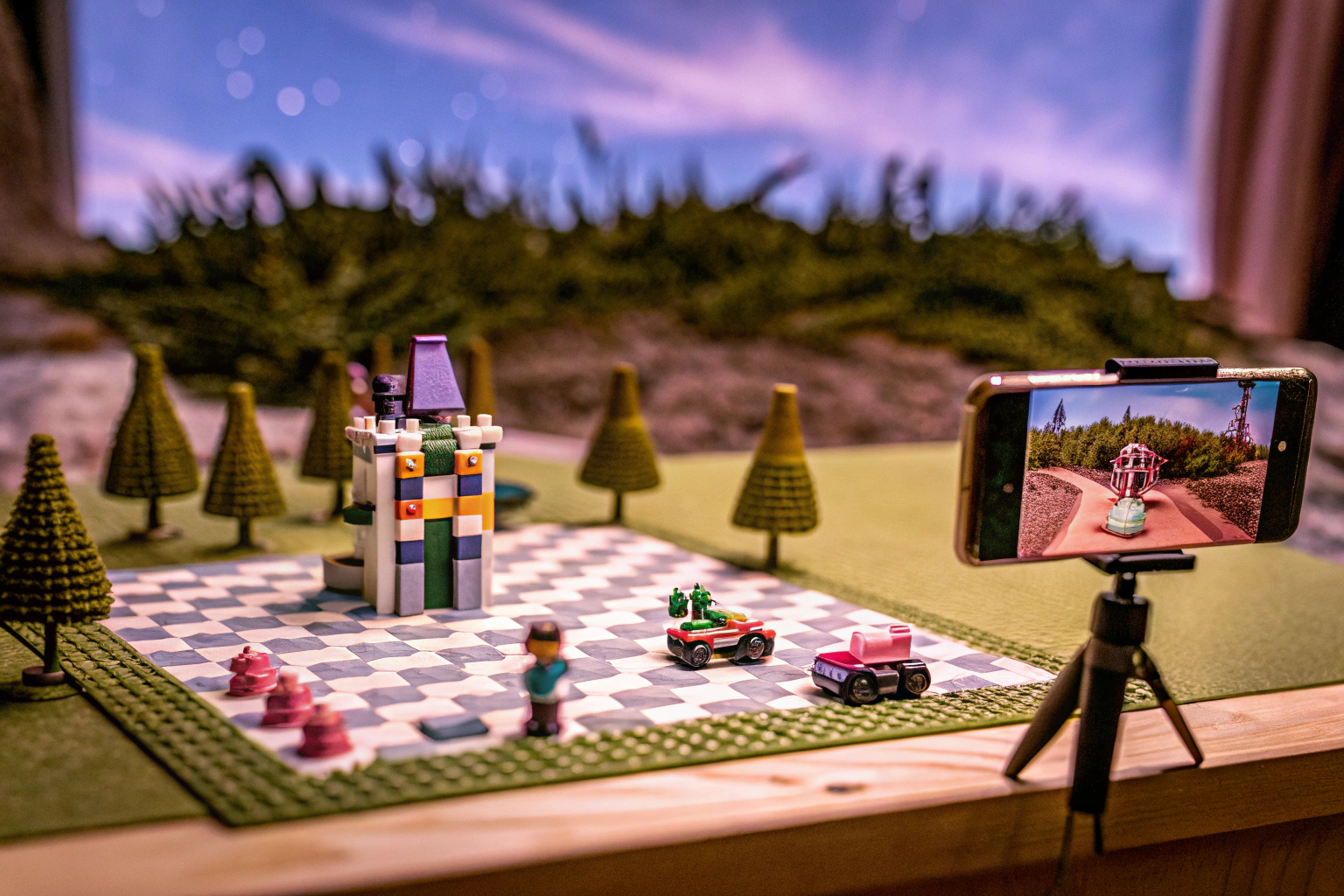 Ein LEGO Movie Maker Set mit Kulisse und Requisiten für Stop-Motion Filme. LEGO Movie Maker Set
