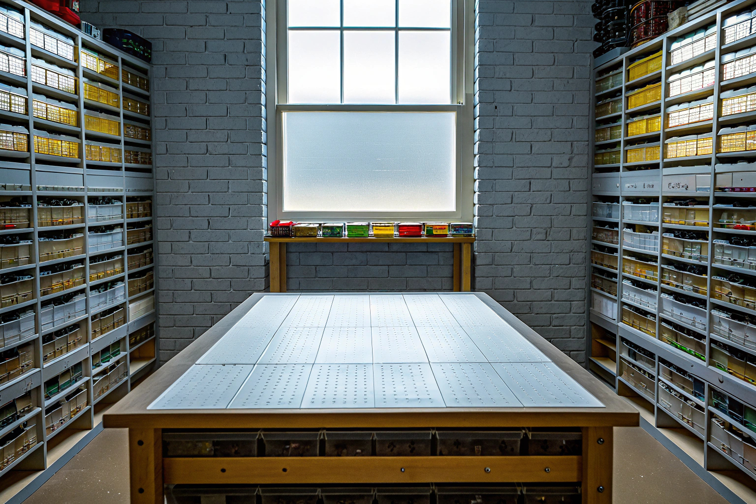 Ein Lego-Sammlerzimmer mit verschiedenen Aufbewahrungsboxen, die Lego-Steine sortiert und organisiert halten. Lego-Sammlerzimmer mit Aufbewahrungsboxen