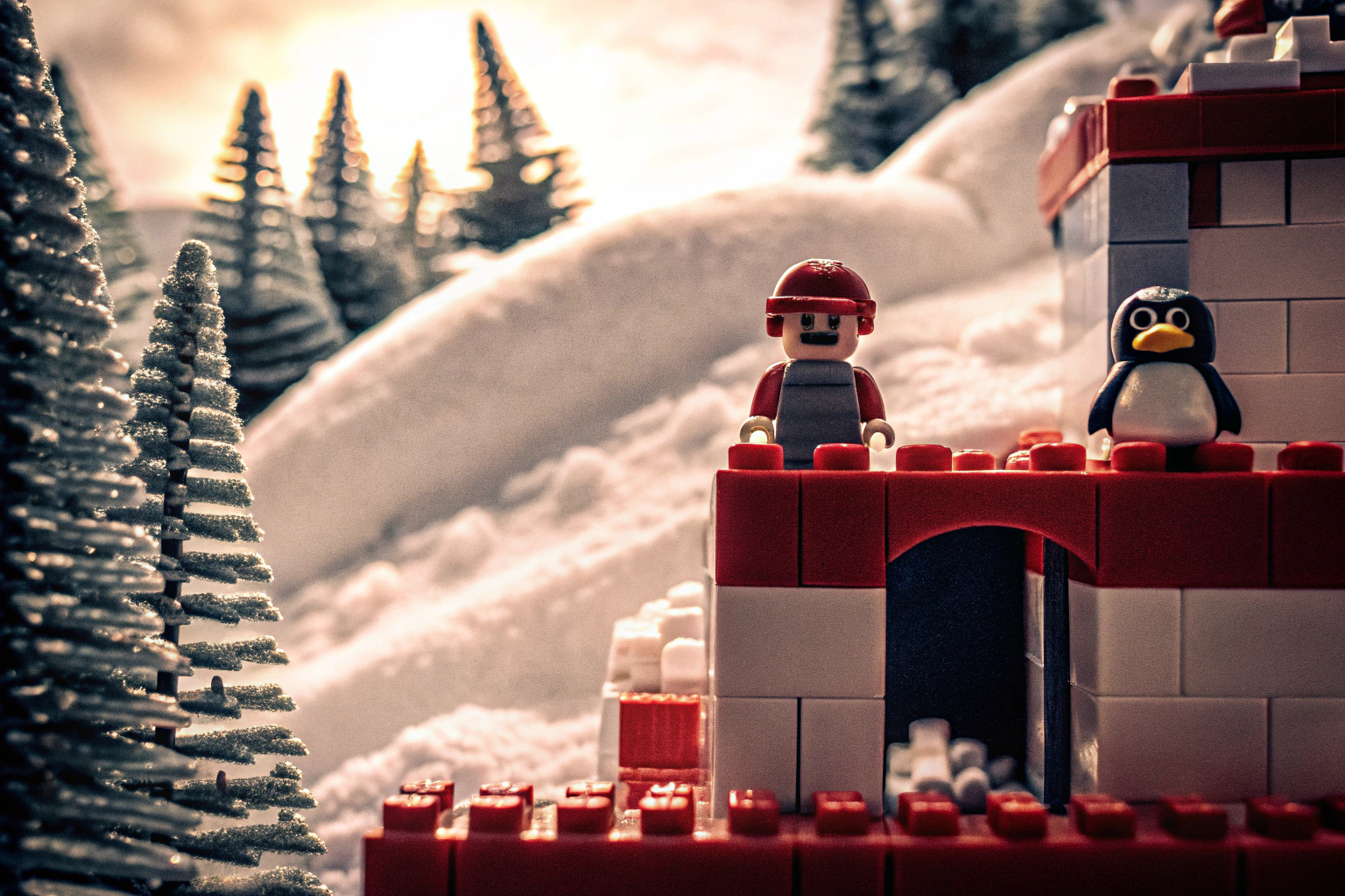 Ein LEGO Super Mario Set mit winterlicher Kulisse und Pinguin-Figuren LEGO Super Mario Schneeabenteuer