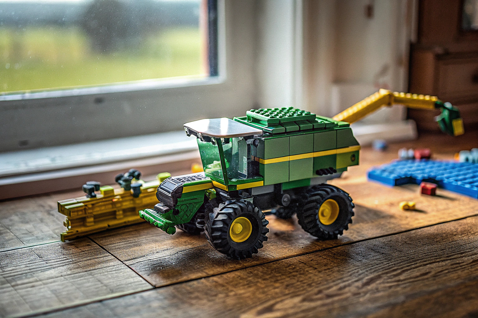 Ein LEGO Technic John Deere 9700 Forage Harvester Modell mit detailgetreuen Funktionen. LEGO Technic John Deere 9700 Modell