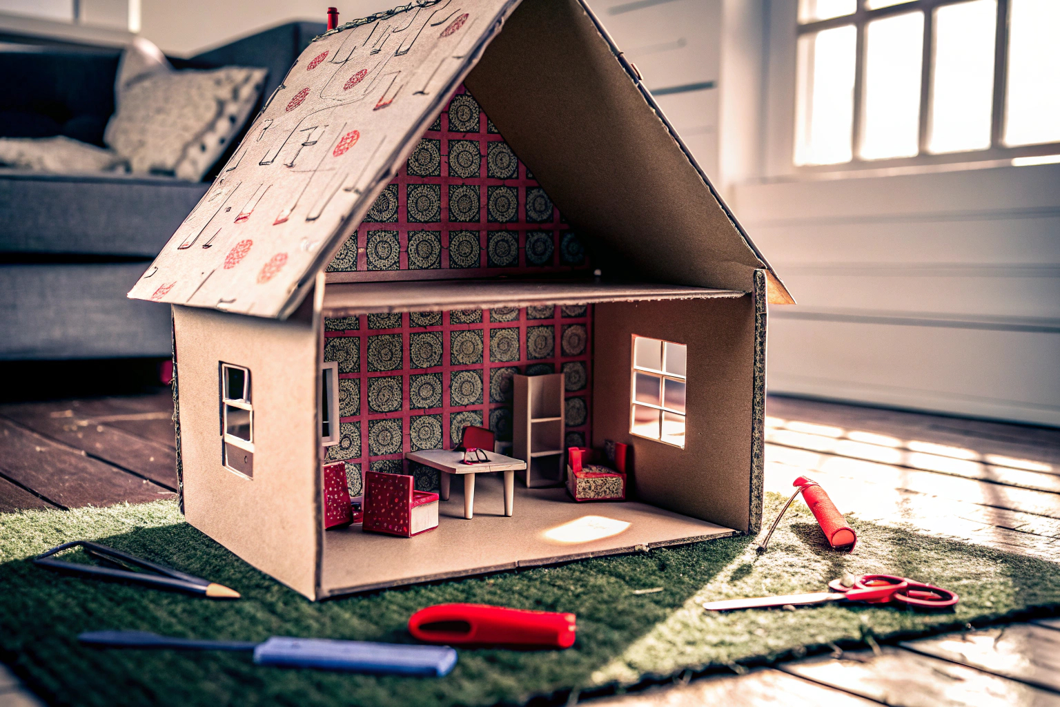 Ein selbstgemachtes Puppenhaus aus Karton DIY Puppenhaus