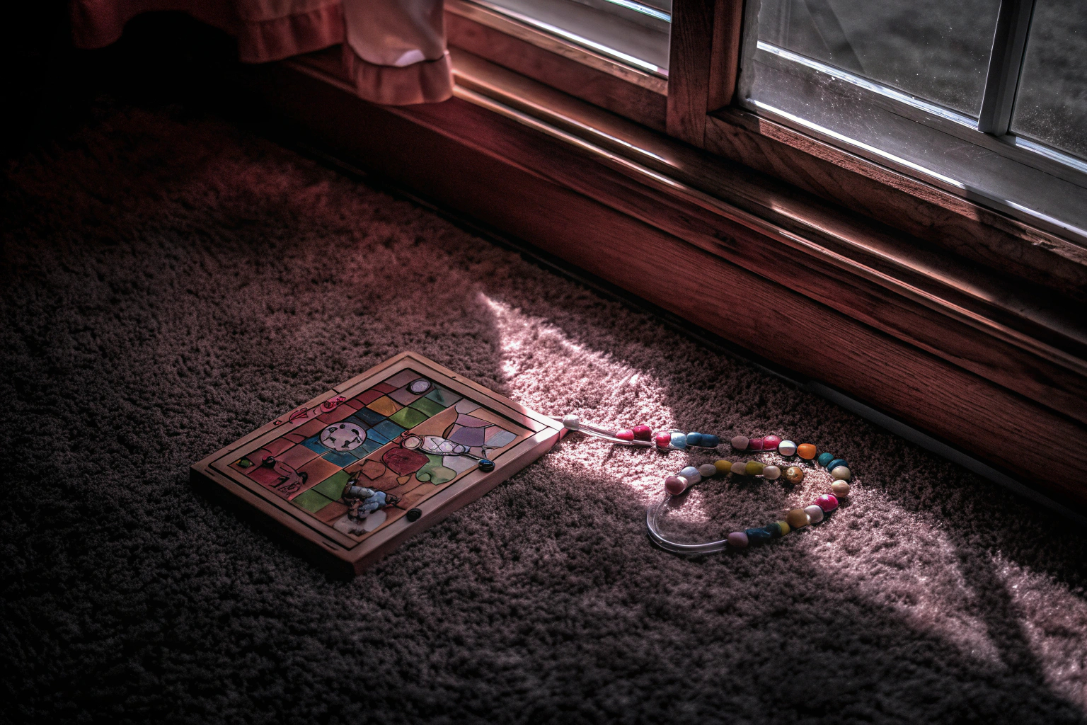 Ein Vorschulkind spielt mit einem Holzpuzzle und sortiert bunte Perlen. Kind spielt mit Holzpuzzle