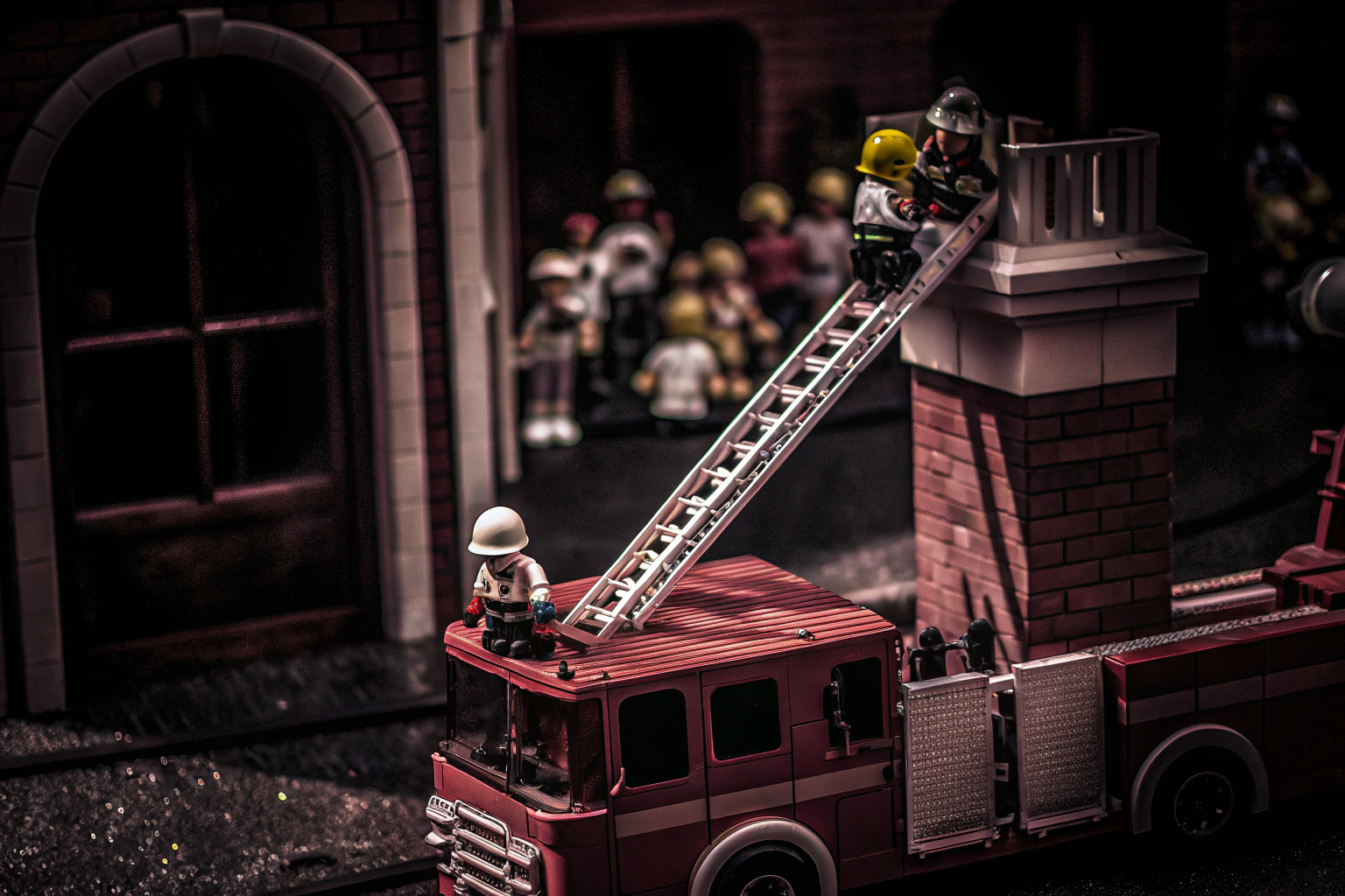 Eine aufregende LEGO City Feuerwehr-Szene mit Feuerwehrmännern im Einsatz. LEGO City Feuerwehr im Einsatz