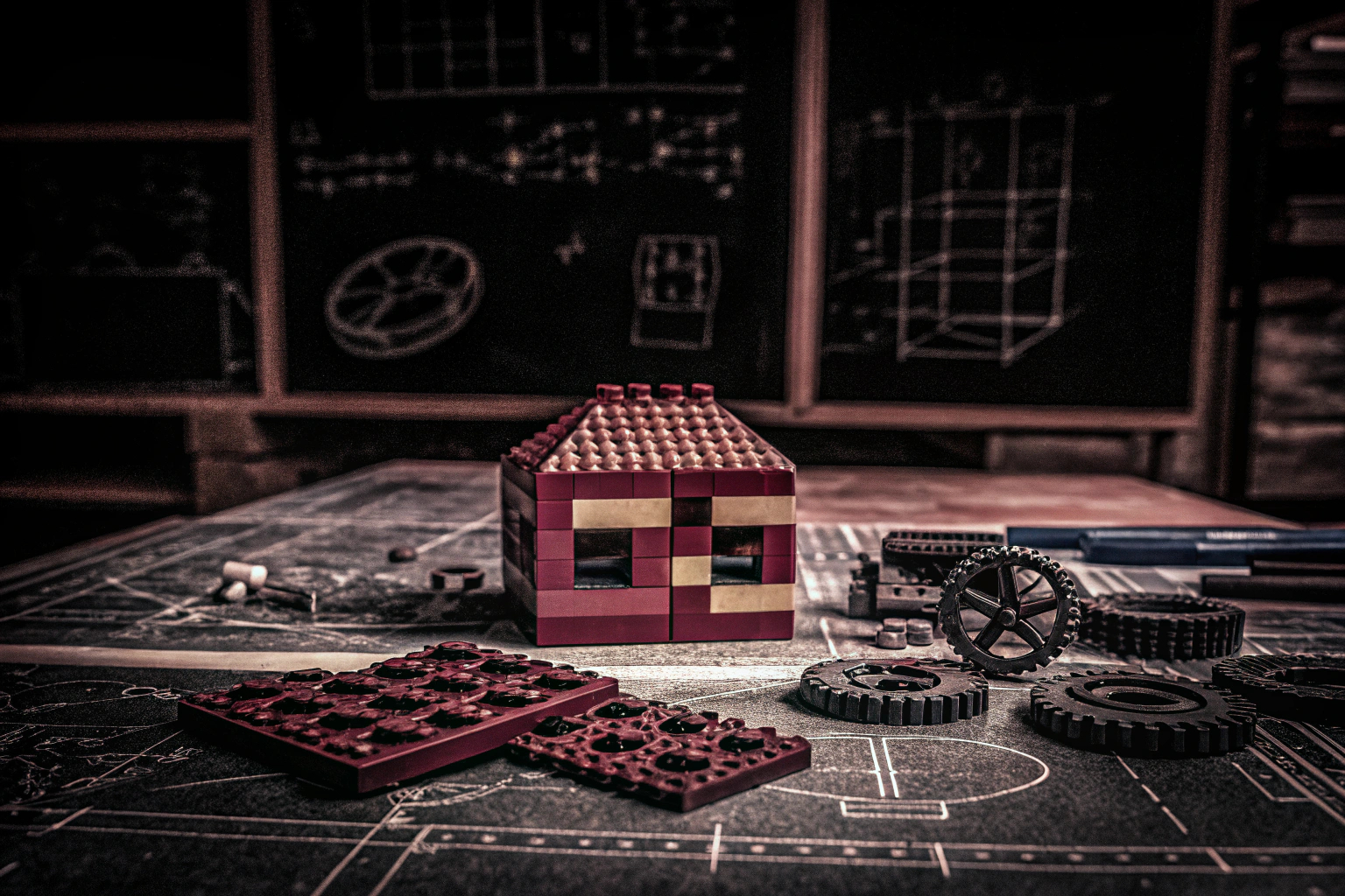 Eine Gruppe von Schülern, die mit LEGO-Bausteinen ein Modell bauen und gleichzeitig lernen. Schüler bauen mit LEGO im Unterricht