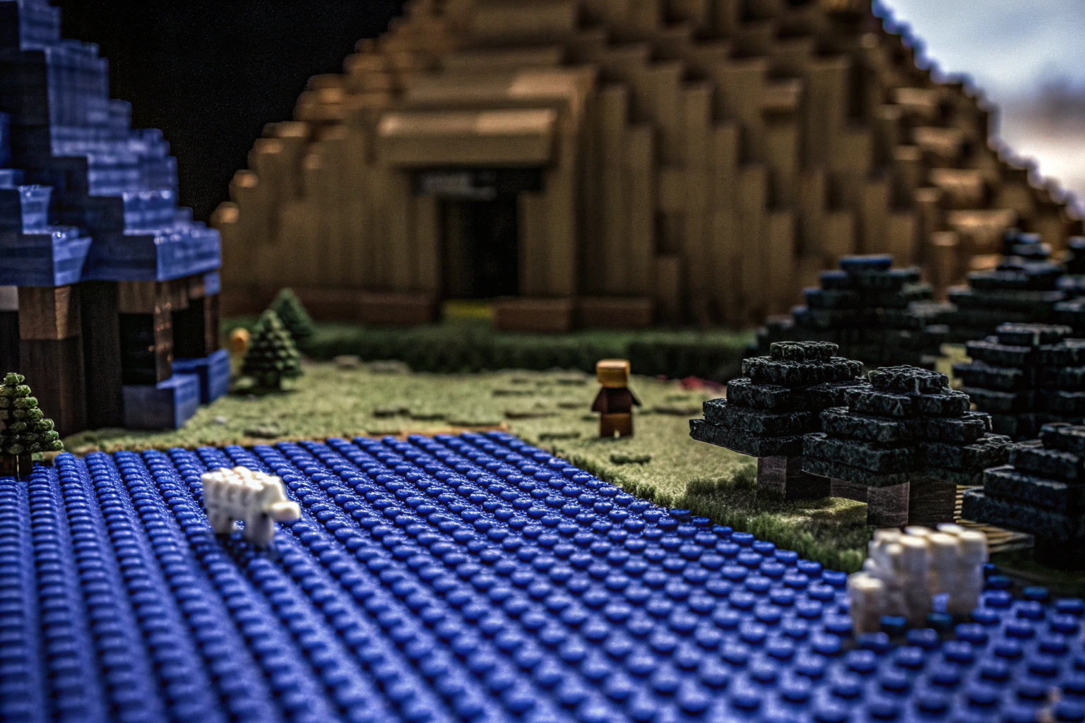 Eine LEGO-Minecraft-Welt mit verschiedenen Landschaften. LEGO Minecraft Landschaft