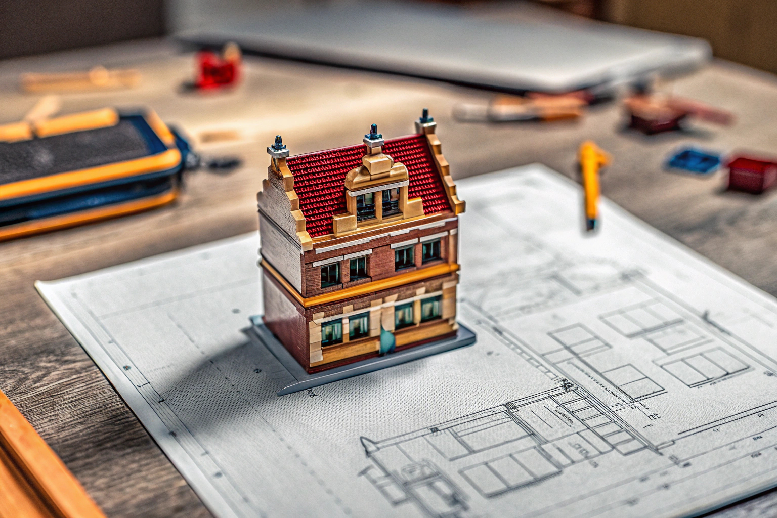 Eine Person, die konzentriert an einem LEGO Architecture Modell arbeitet. Erwachsener baut LEGO Architecture Modell