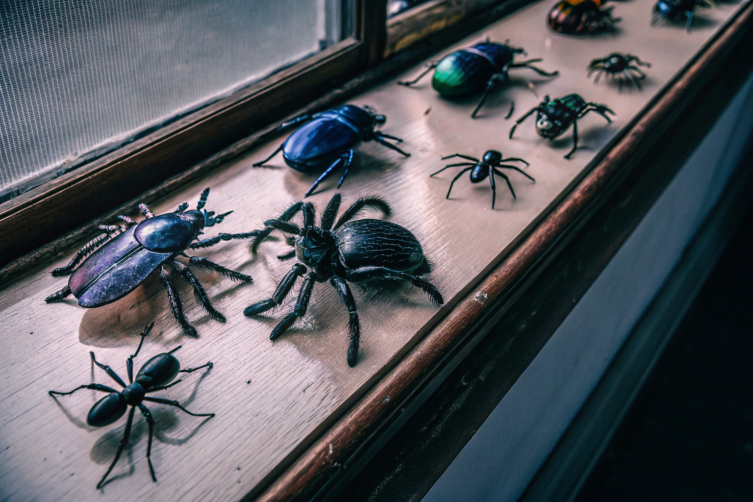Eine Sammlung von Insekten- und Spinnenfiguren, die die Vielfalt der Insektenwelt zeigt. Insektenfiguren Sammlung
