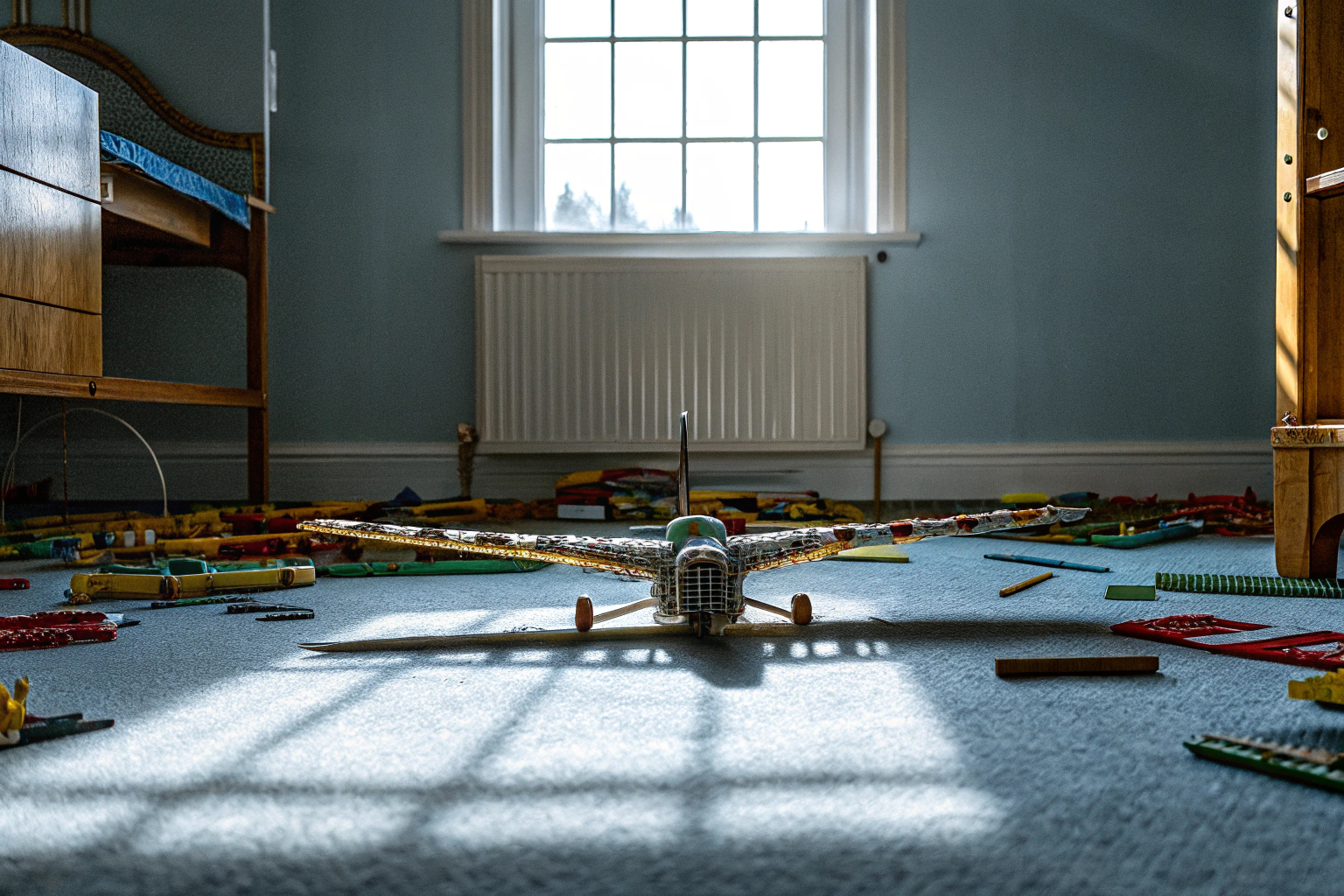 Kinder bauen mit K'NEX-Teilen ein komplexes Modell eines Flugzeugs. Kinder bauen mit K'NEX