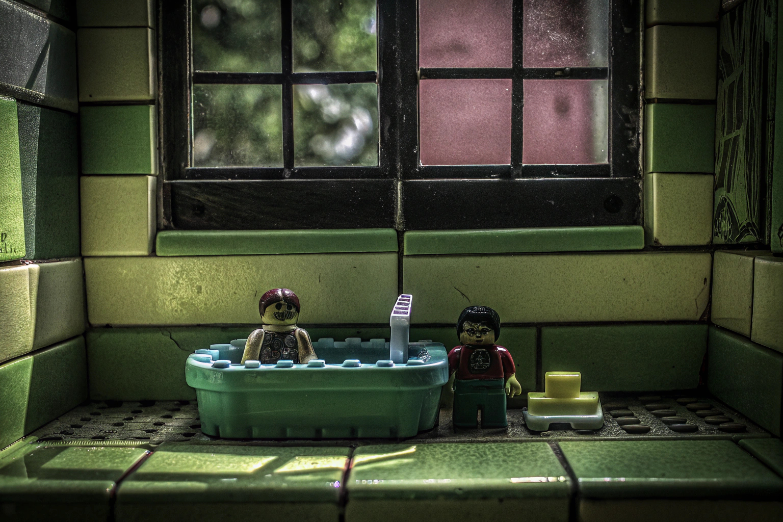 Kinder beim Spielen mit LEGO DUPLO Alltagsroutinen: Baden, das die tägliche Körperpflege thematisiert. Kinder spielen mit LEGO DUPLO Alltagsroutinen: Baden