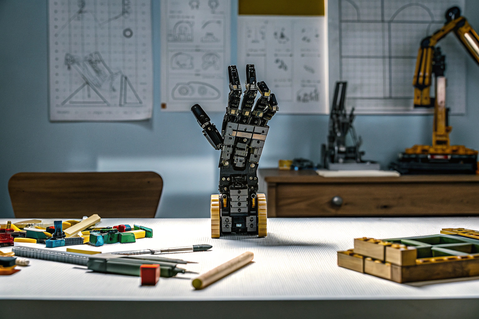 Kinder beim Zusammenbau der KOSMOS Cyborg-Hand KOSMOS Cyborg-Hand im Einsatz