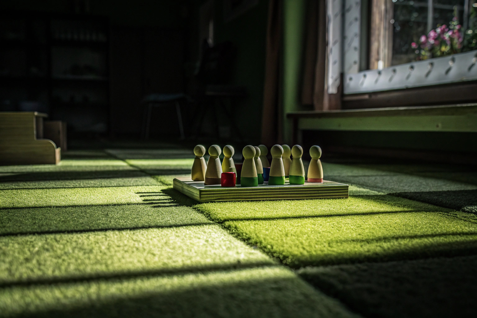 Kinder, die das Japace Montessori Spiel Brettspiel aus Holz spielen und dabei ihre Feinmotorik entwickeln. Kinder spielen Montessori Brettspiel aus Holz