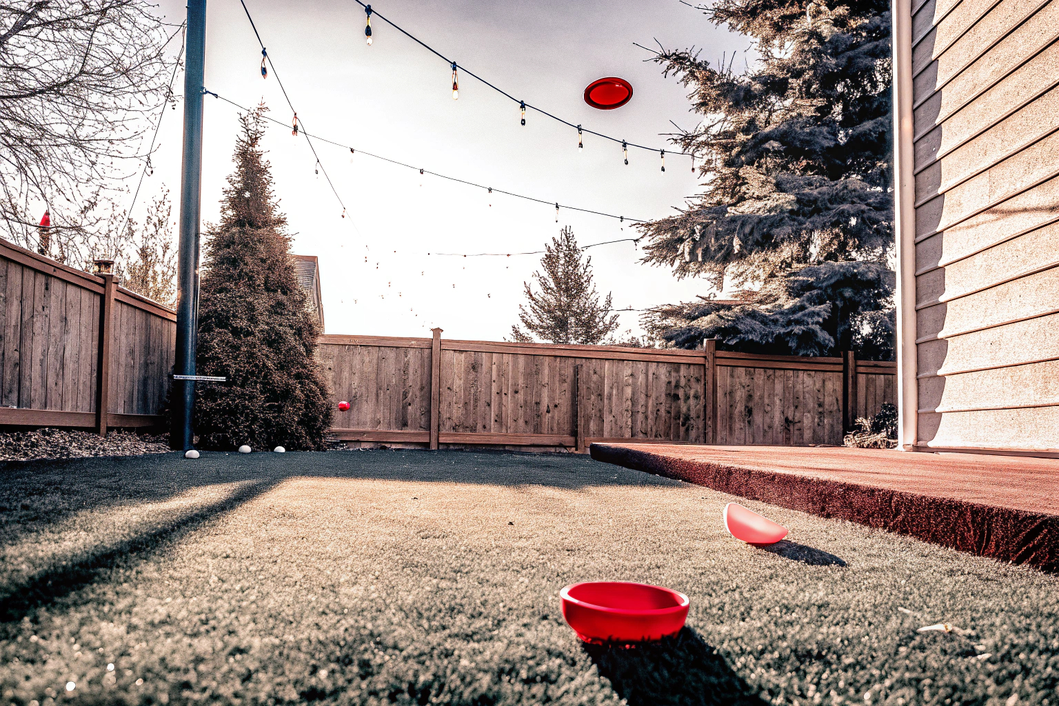 Kinder, die das VATOS Light Up Wurfspiel im Garten spielen, mit leuchtenden Elementen. Kinder spielen im Garten mit leuchtenden Wurfspielzeugen