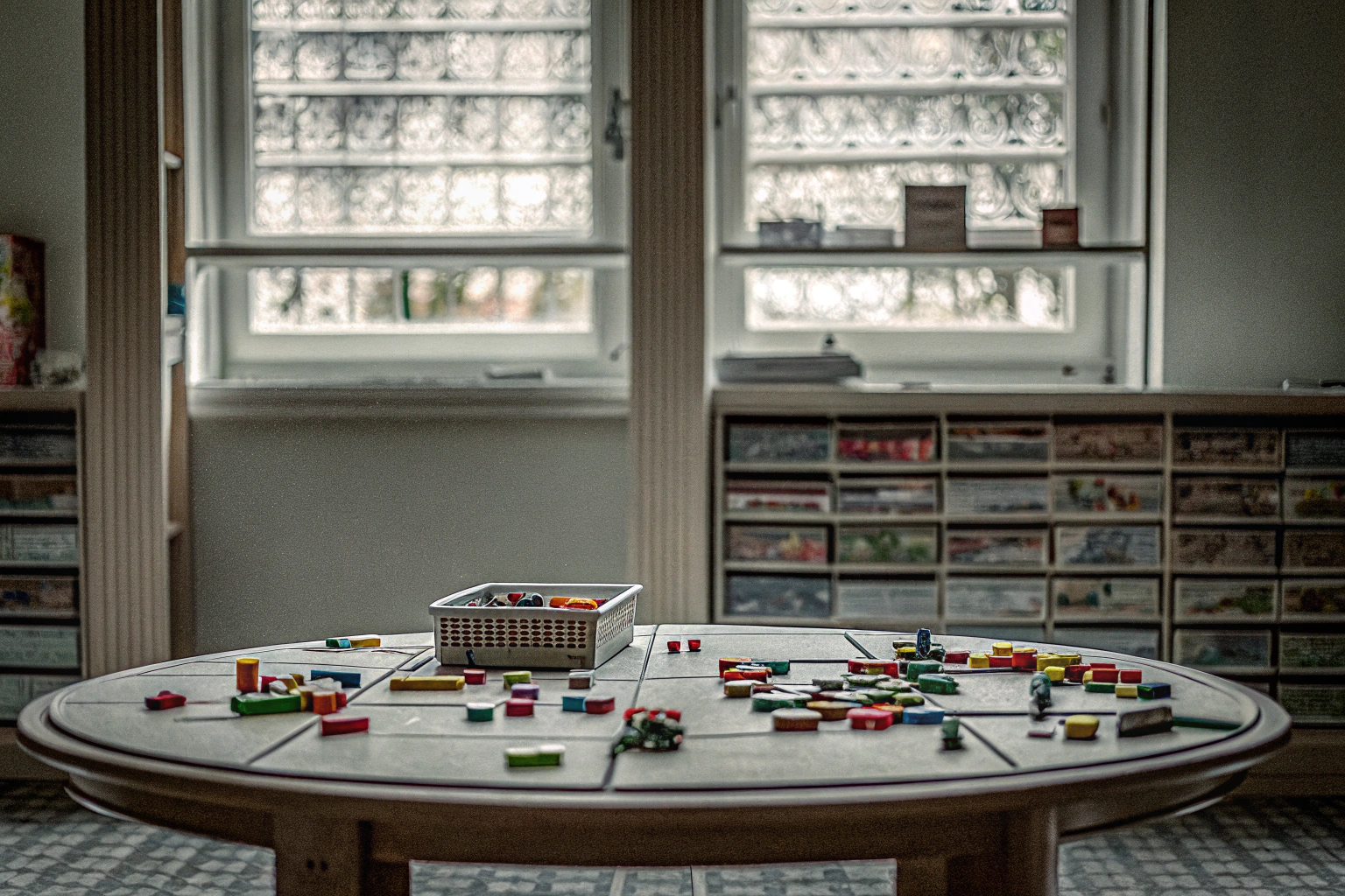 Kinder, die ein Gesellschaftsspiel spielen, das logisches Denken und Kreativität fördert. Kinder spielen ein Gesellschaftsspiel