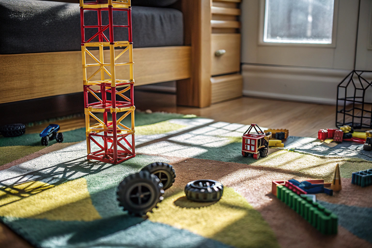 Kinder, die mit Konstruktionsspielzeug spielen und dabei ihrer Fantasie freien Lauf lassen. Kinder spielen mit Konstruktionsspielzeug