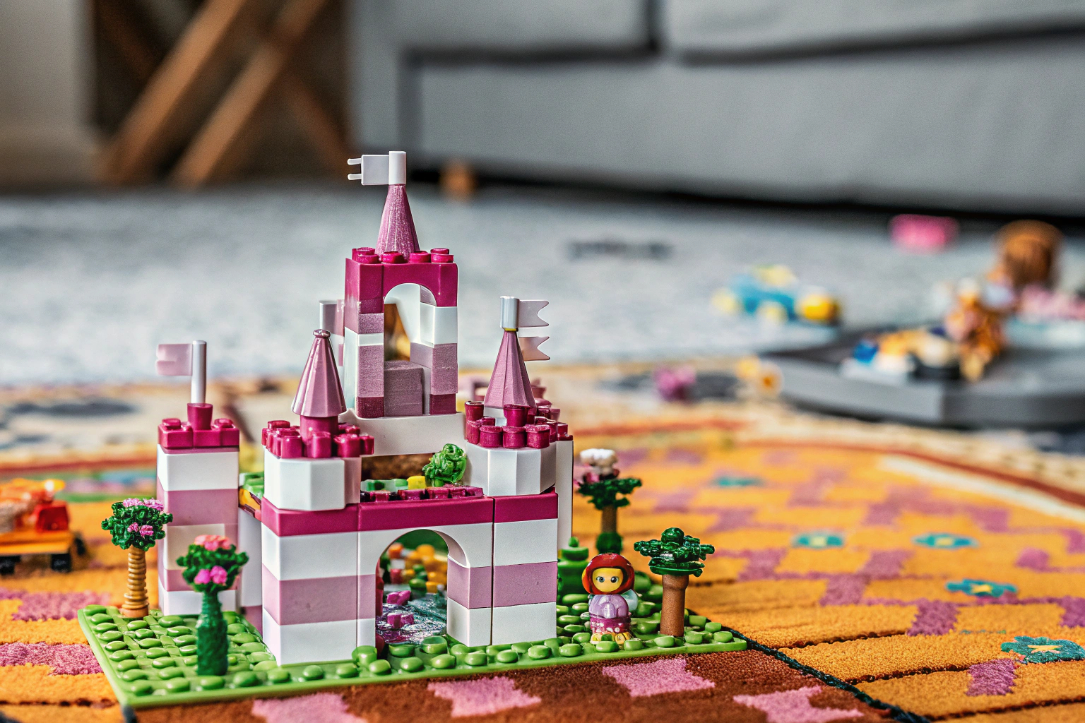Kinder, die mit LEGO-Sets spielen und ihre Kreativität ausleben. Kinder spielen mit LEGO