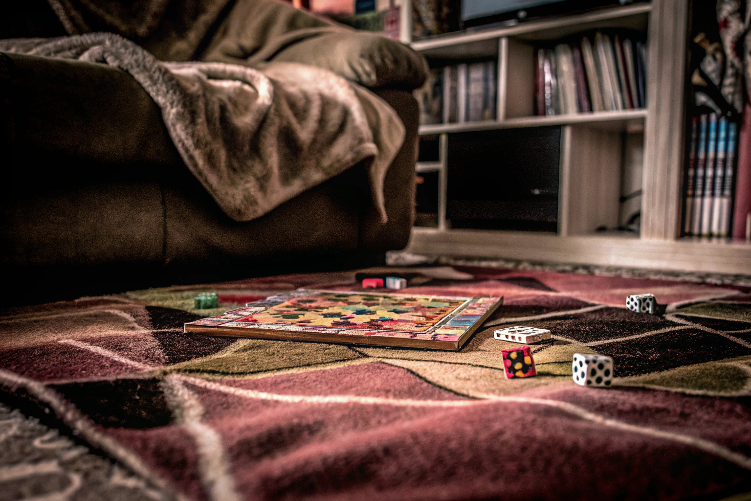 Kinder spielen ein Brettspiel zusammen auf einem Teppich. Kinder spielen Brettspiel