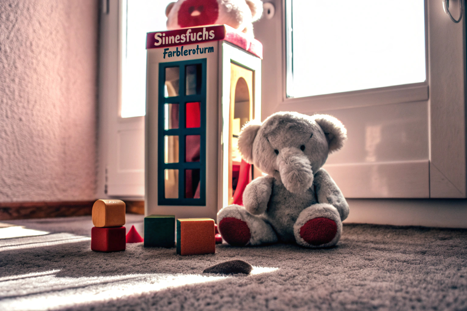 Kinder spielen gemeinsam mit dem SINNESFUCHS® Farblernturm und lernen Farben kennen. Kinder spielen mit Farblernturm