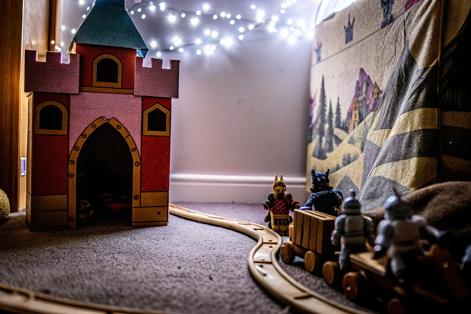 Kinder spielen in einer fantasievollen Umgebung mit verschiedenen Rollenspielzeugen. Kinder beim Rollenspiel