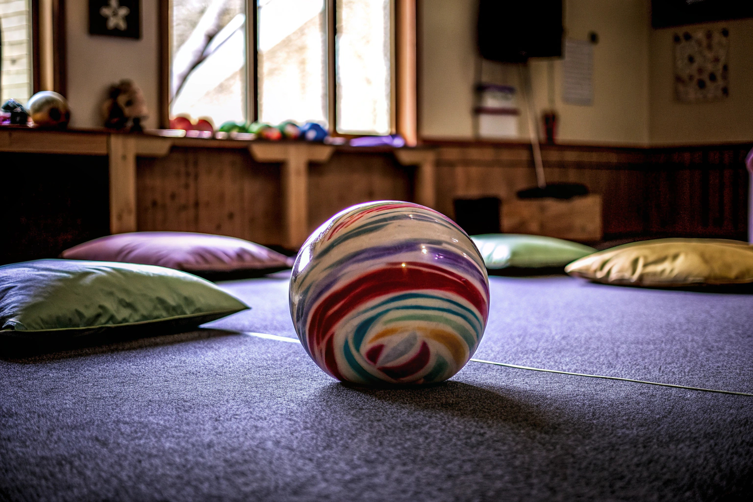 Kinder spielen mit dem CUBIDI Regenbogenball. Das Bild zeigt die Konzentration und den Spaß beim Spielen. CUBIDI Regenbogenball im Einsatz