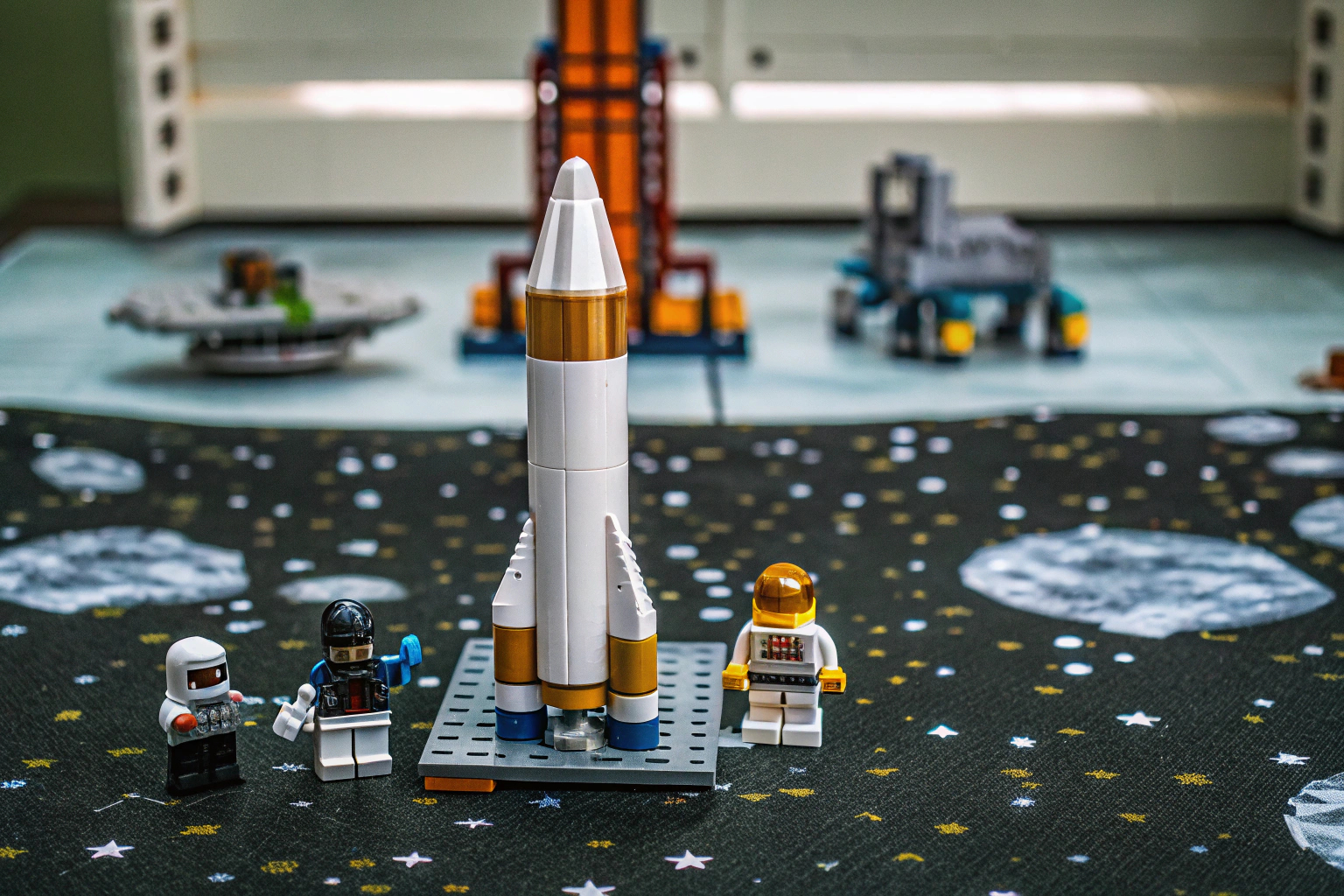 Kinder spielen mit dem LEGO City Weltraum-Set und simulieren eine Rettung im All. LEGO City Weltraum-Set im Einsatz
