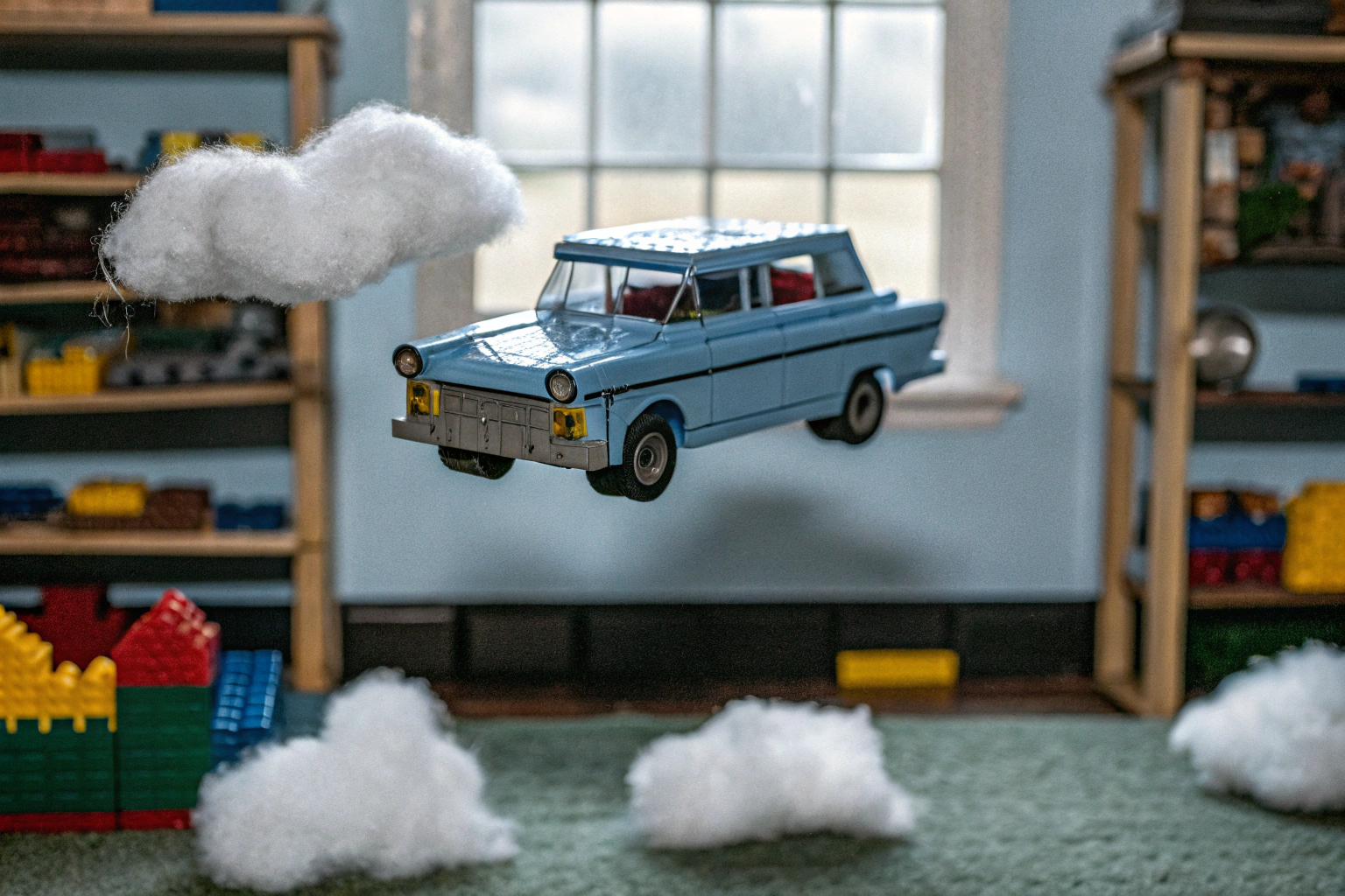 Kinder spielen mit dem LEGO Harry Potter Fliegender Ford Anglia Set LEGO Harry Potter Fliegender Ford Anglia