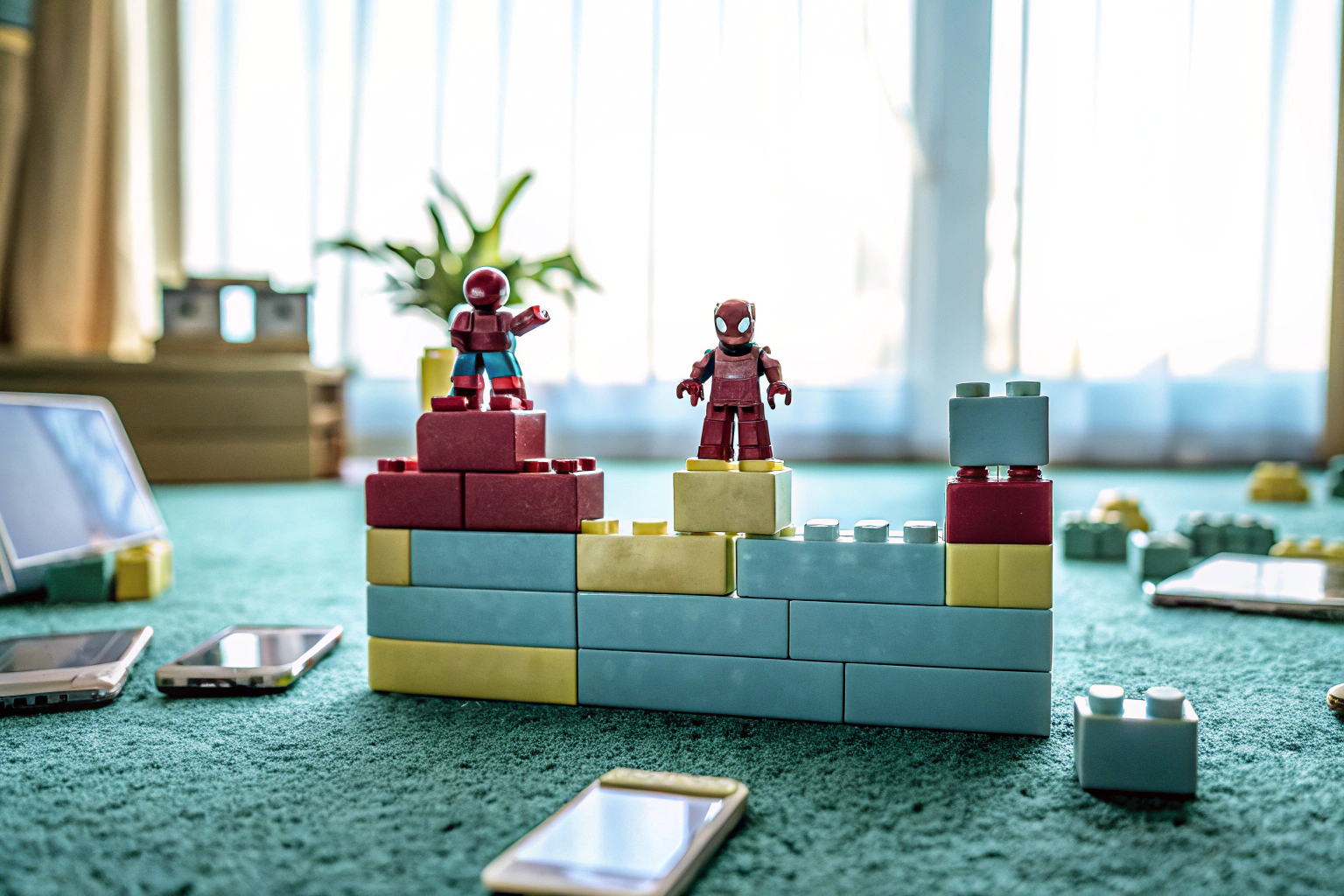Kinder spielen mit LEGO DUPLO MARVEL und schlüpfen in die Rollen von Superhelden. Kinder spielen mit LEGO DUPLO MARVEL